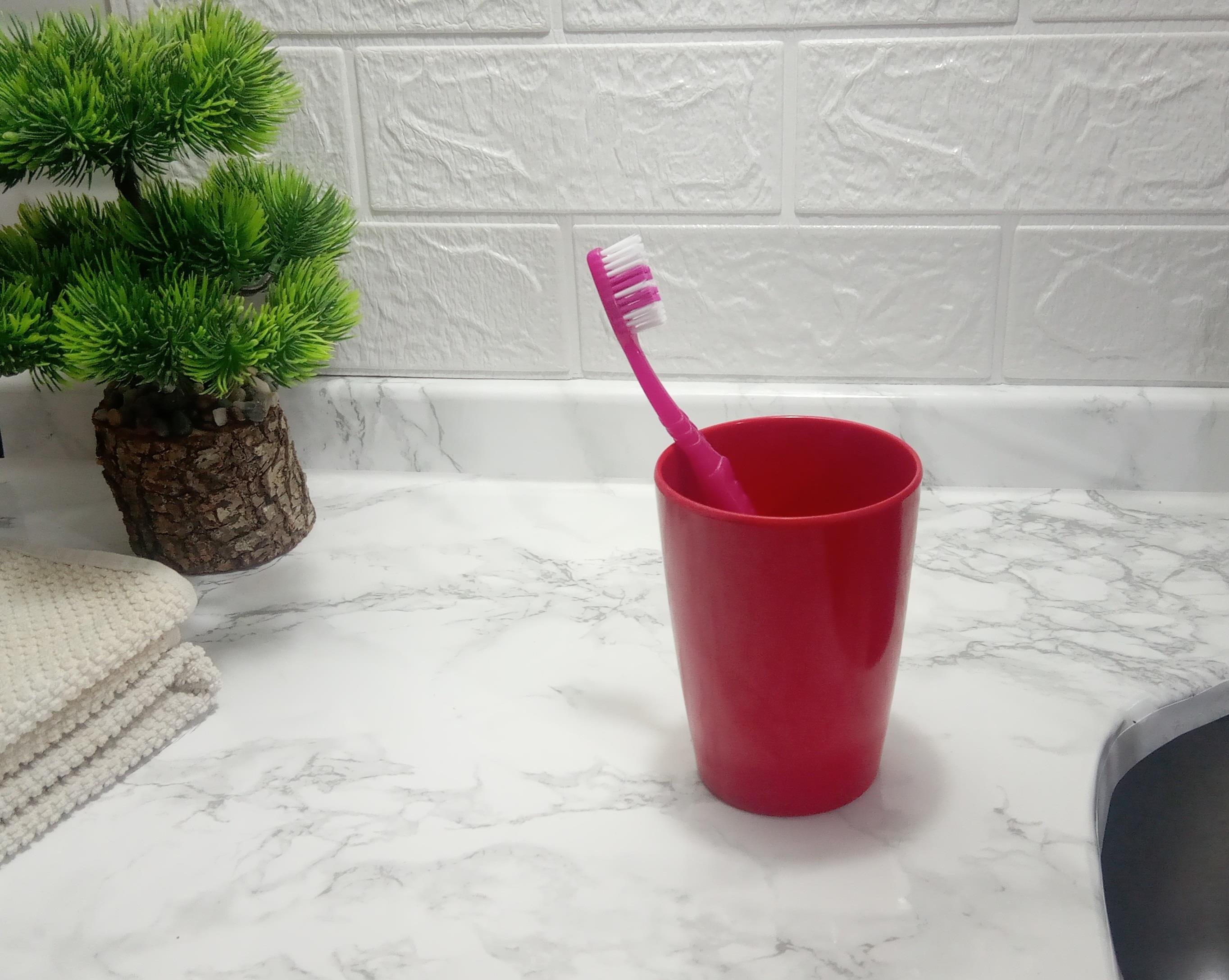 2 Adet Diş Fırçalık Ve  Macun Kabi Kırmızı Melamin 8X8X11Cm 400Ml Banyo Seti  