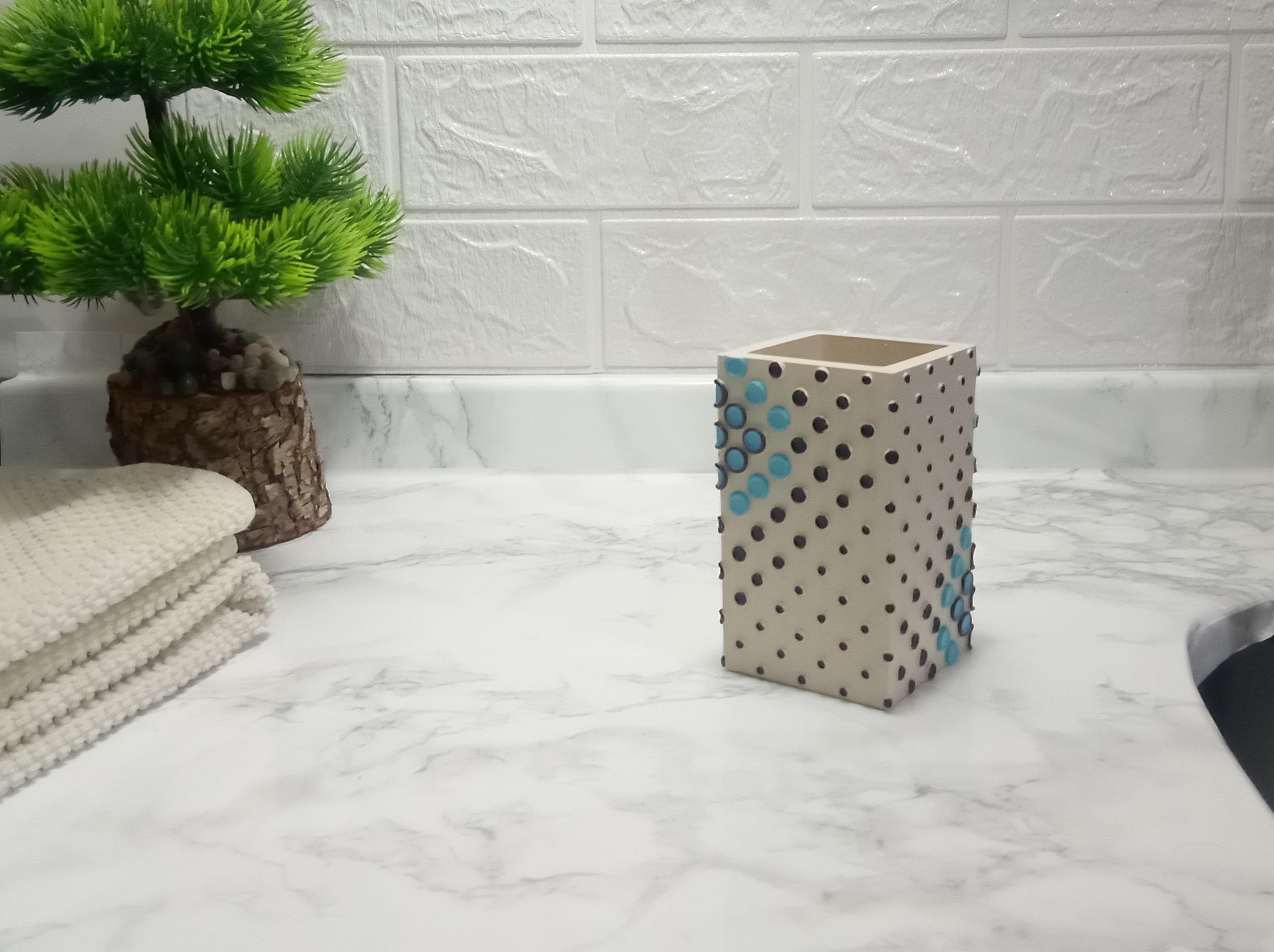 2 Adet Diş Fırçalık Ve Macunluk Puanlı Poliresin 6X6X10Cm 200Ml Banyo Seti  