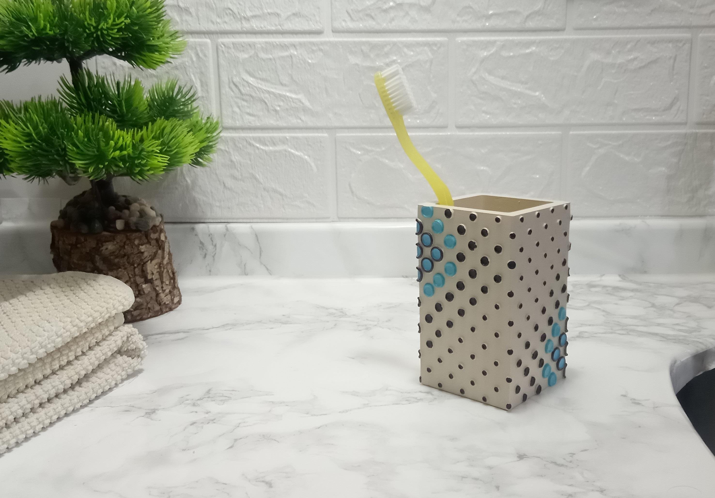 2 Adet Diş Fırçalık Ve Macunluk Puanlı Poliresin 6X6X10Cm 200Ml Banyo Seti  