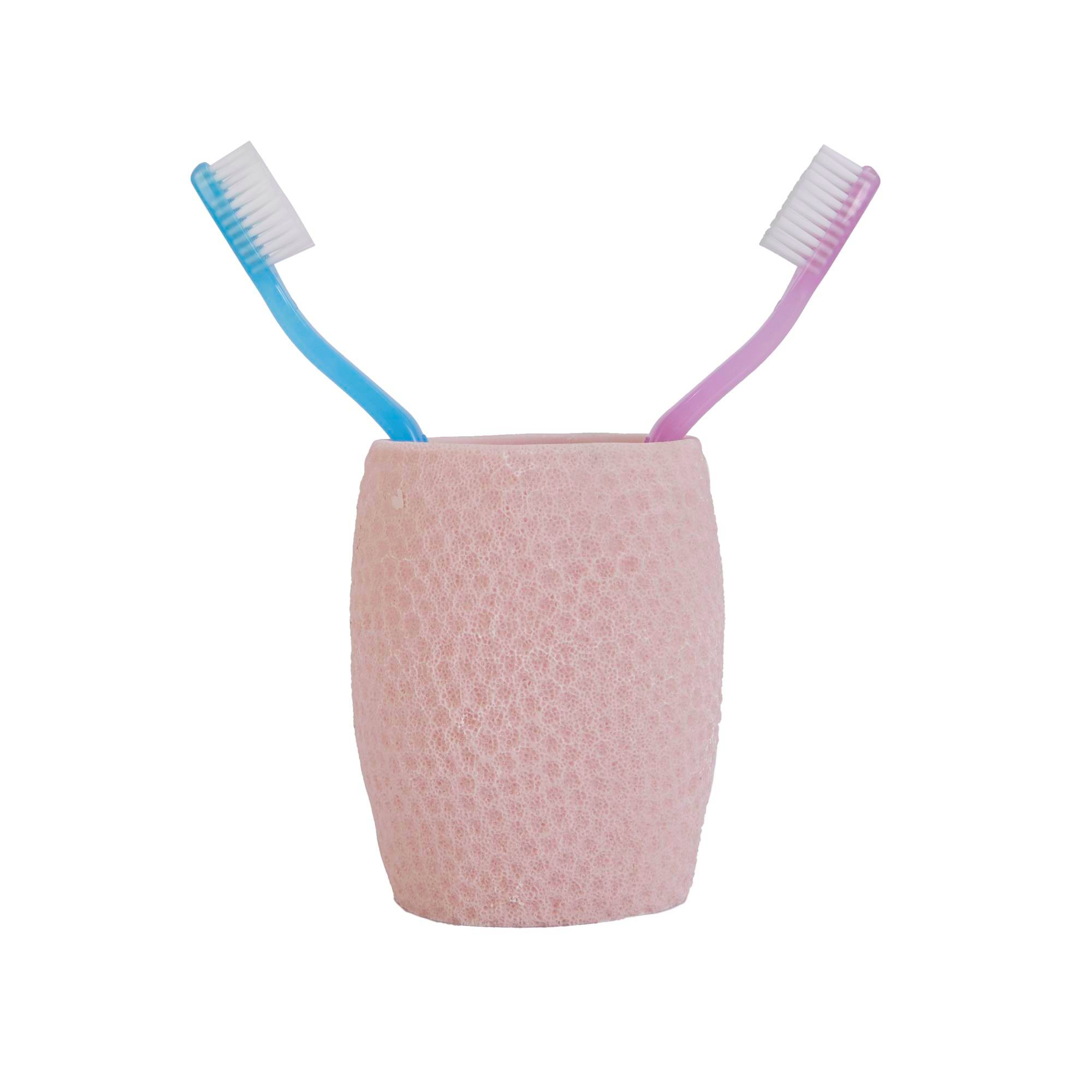 2 Adet Diş Fırçalık,Macunluk Pembe Petek Desenli Poliresin 8X8X10Cm 400Ml Banyo Seti  