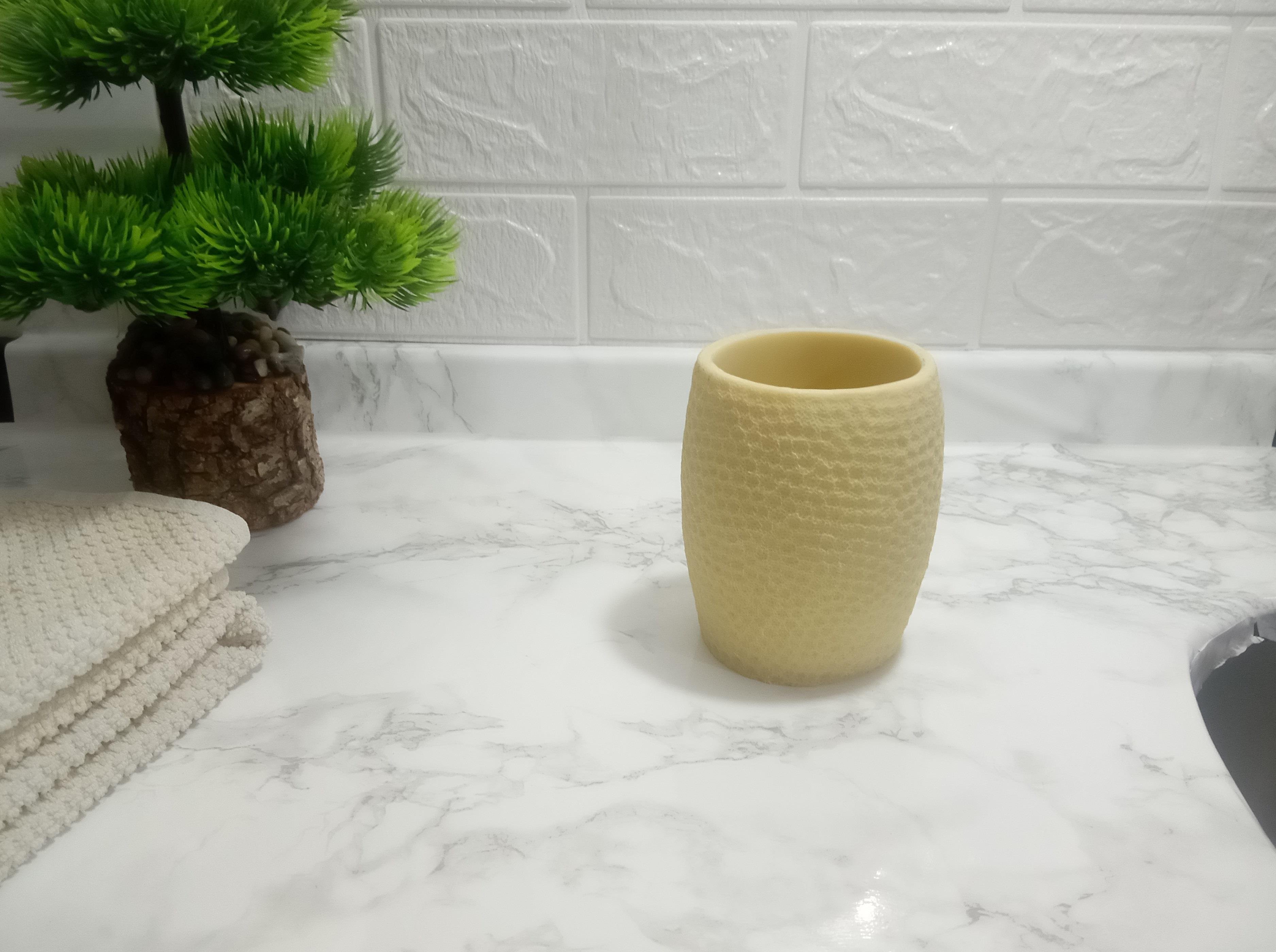 2 Adet Diş Fırçalık,Macunluk Sarı Petek Desenli Poliresin 8X8X10Cm 400Ml Banyo Seti  