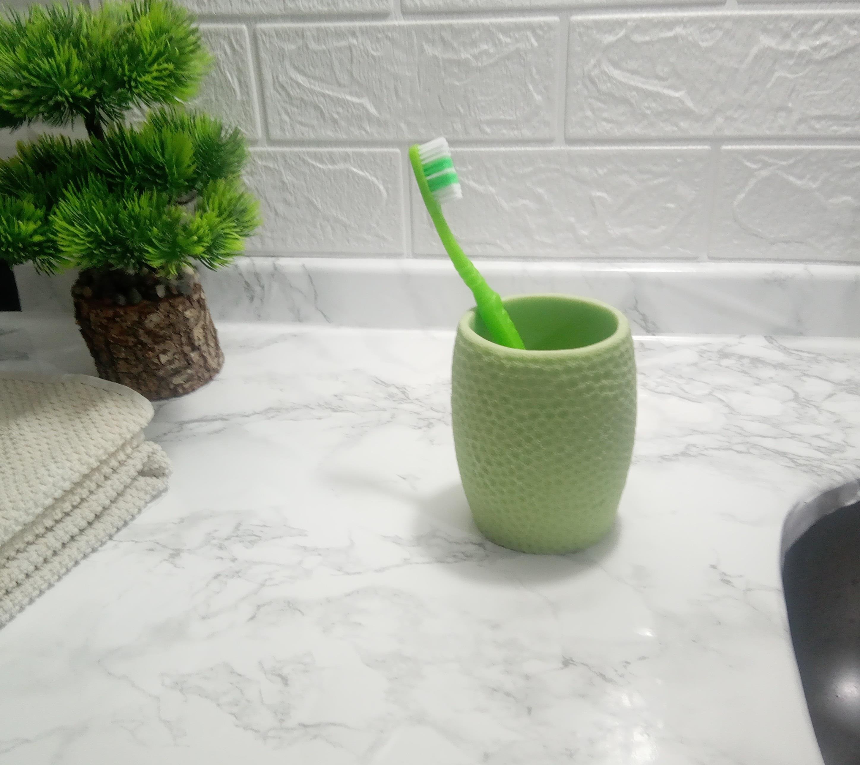 2 Adet Diş Fırçalık,Macunluk Yeşil Petek Desenli Poliresin 8X8X10Cm 400Ml Banyo Seti  