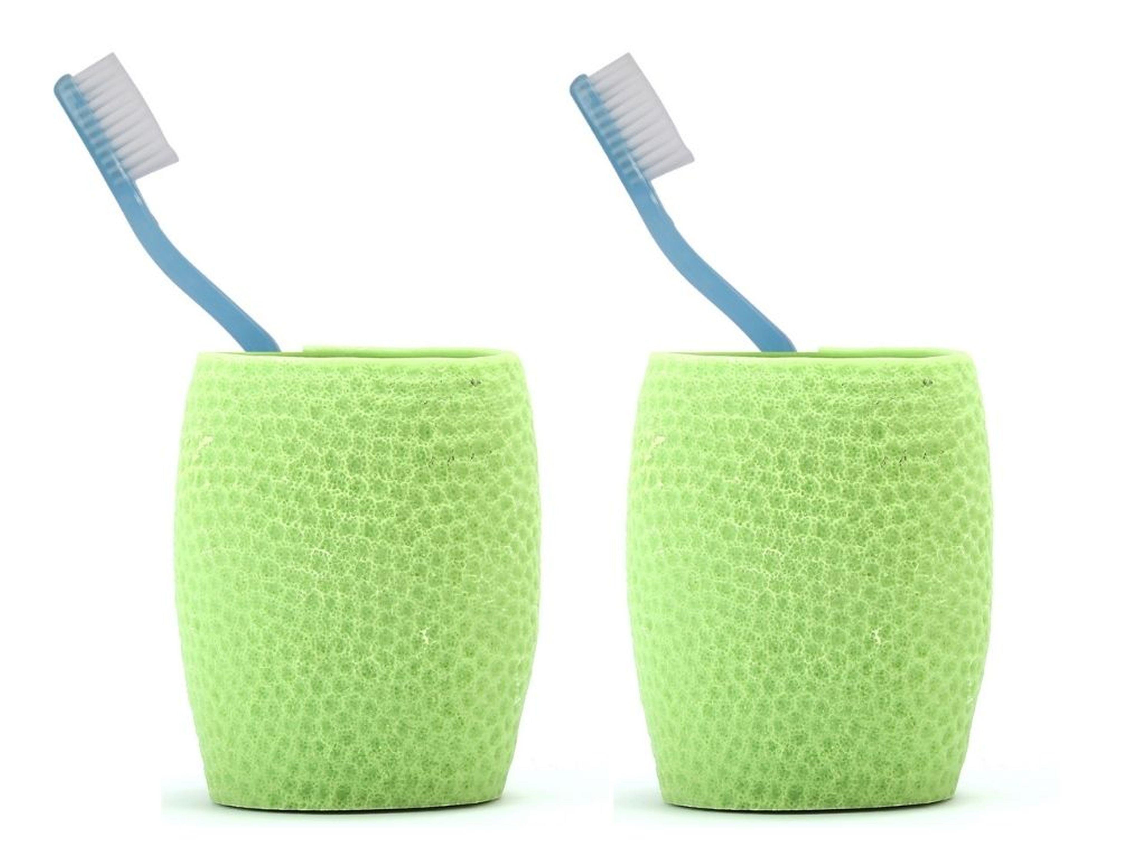 2 Adet Diş Fırçalık,Macunluk Yeşil Petek Desenli Poliresin 8X8X10Cm 400Ml Banyo Seti  