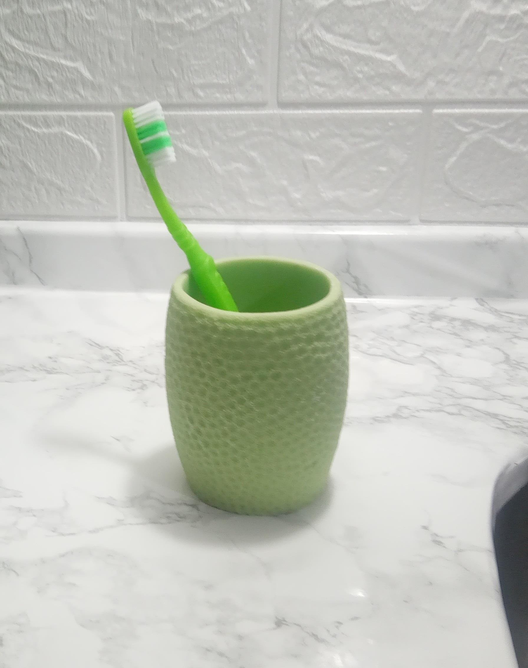 2 Adet Diş Fırçalık,Macunluk Yeşil Petek Desenli Poliresin 8X8X10Cm 400Ml Banyo Seti  