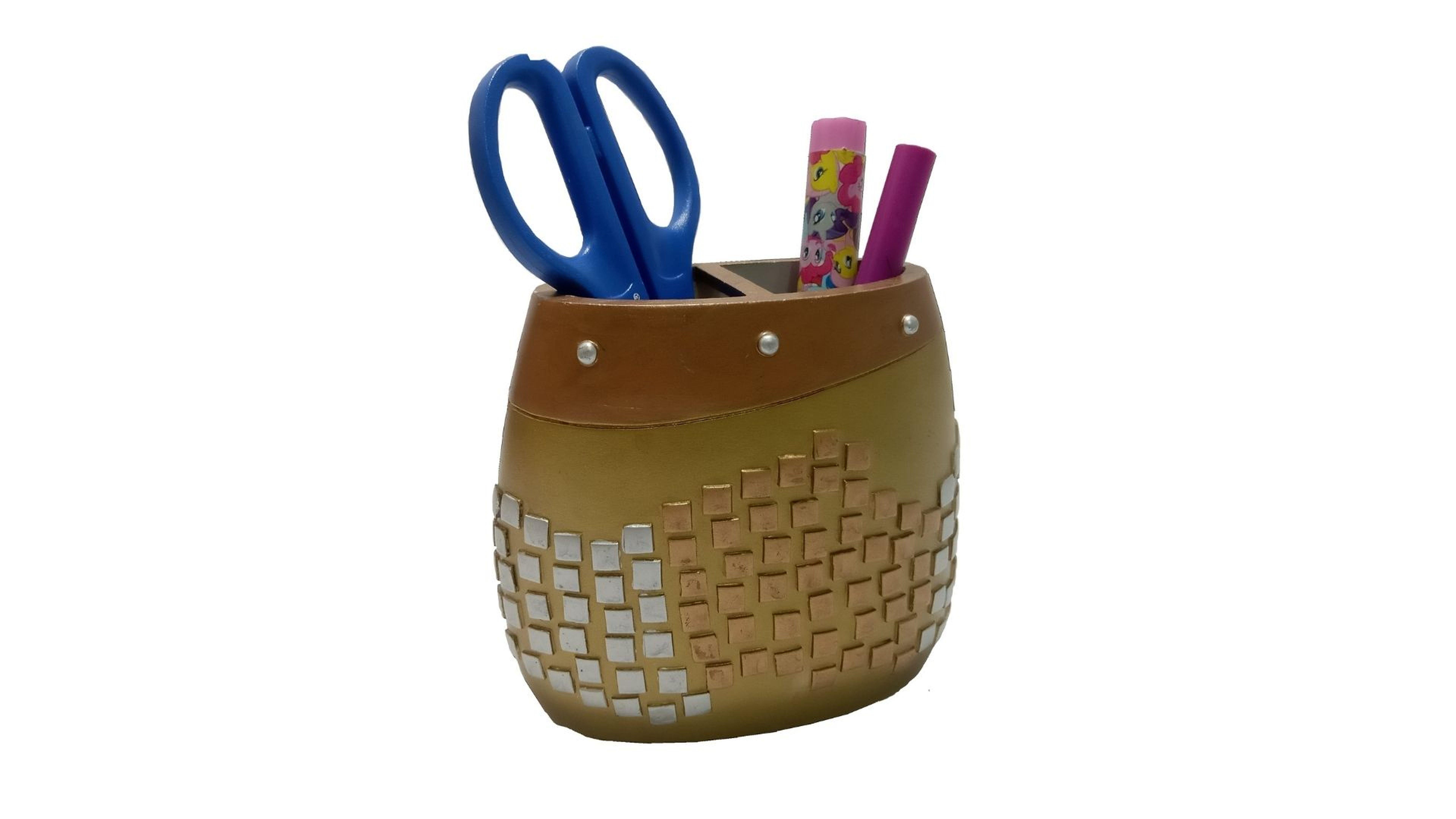 2 Adet Kalemlik Altın Mozaik Poliresin Ofis Gereci  10X10X5Cm