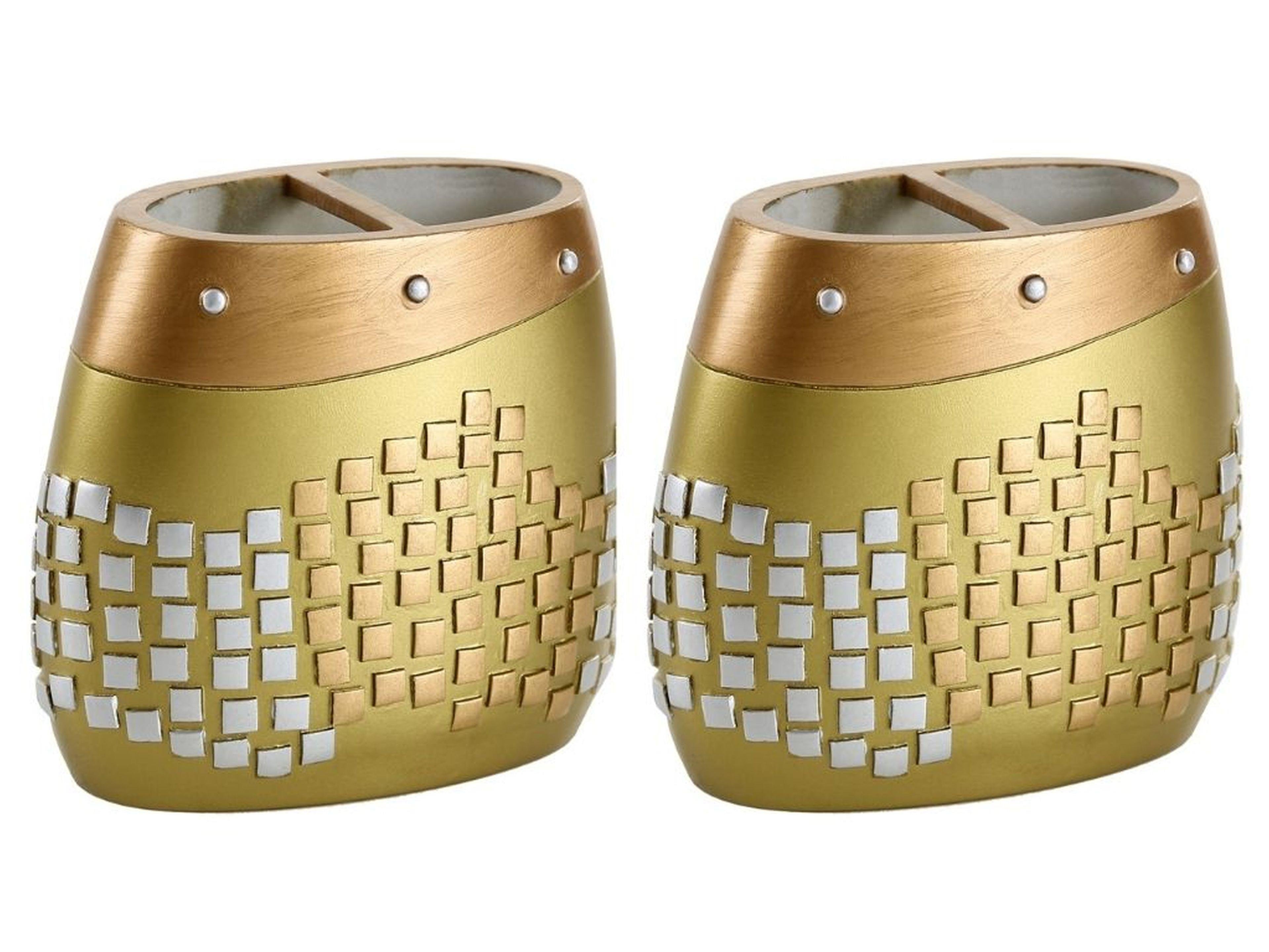 2 Adet Kalemlik Altın Mozaik Poliresin Ofis Gereci  10X10X5Cm