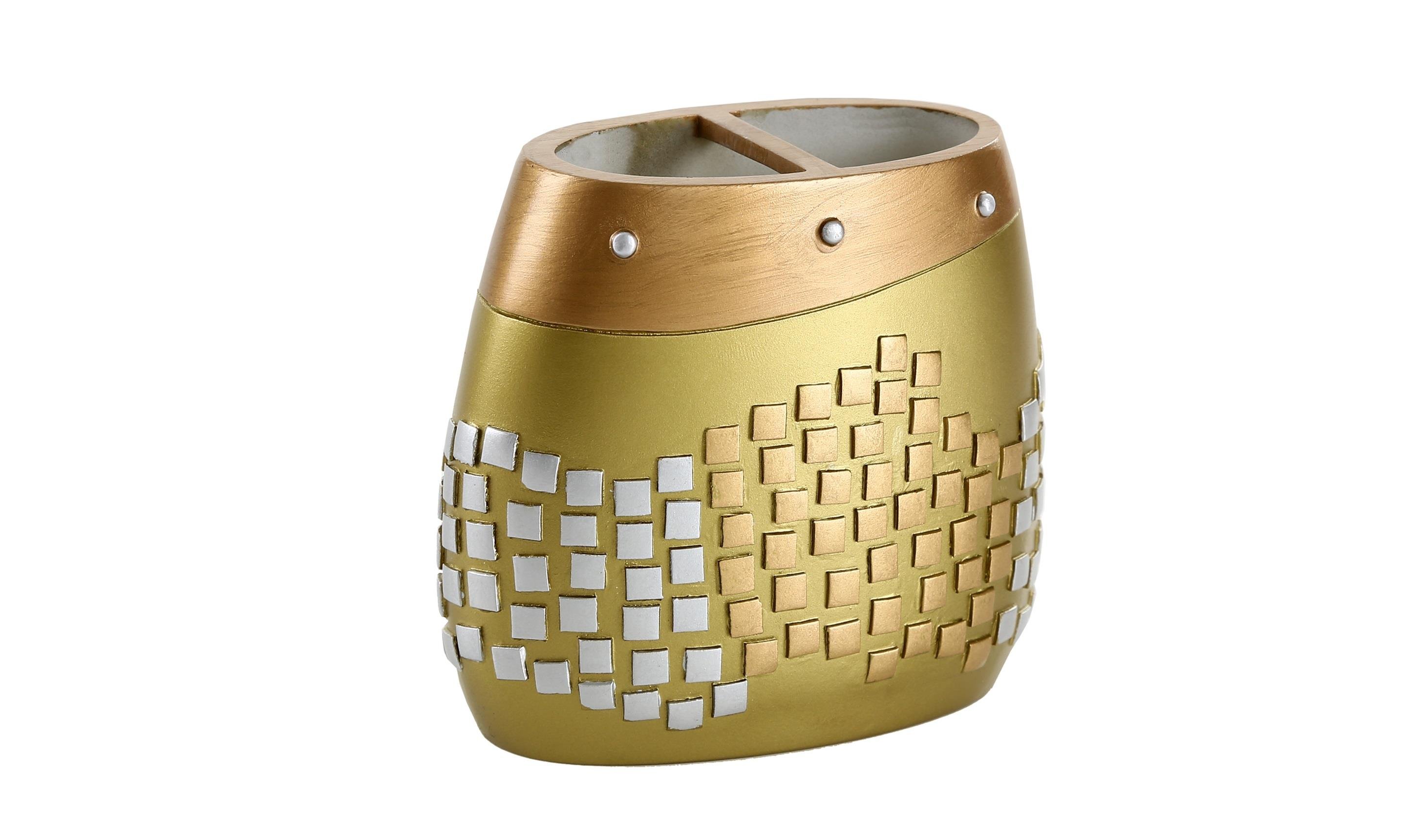 2 Adet Kalemlik Altın Mozaik Poliresin Ofis Gereci  10X10X5Cm