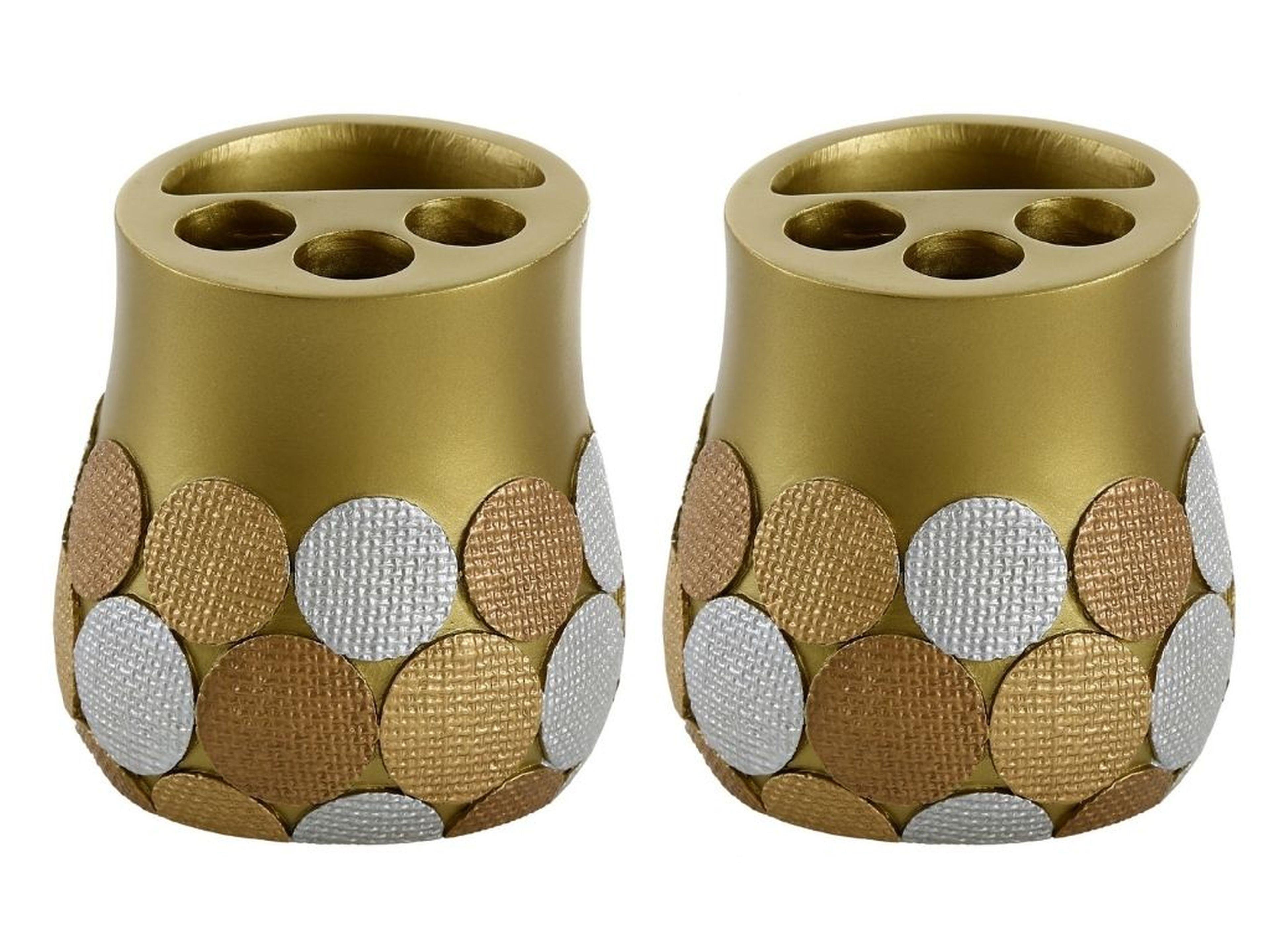 2 Adet Kalemlik Altın Puanlı Poliresin Ofis Gereci 9X9X10Cm