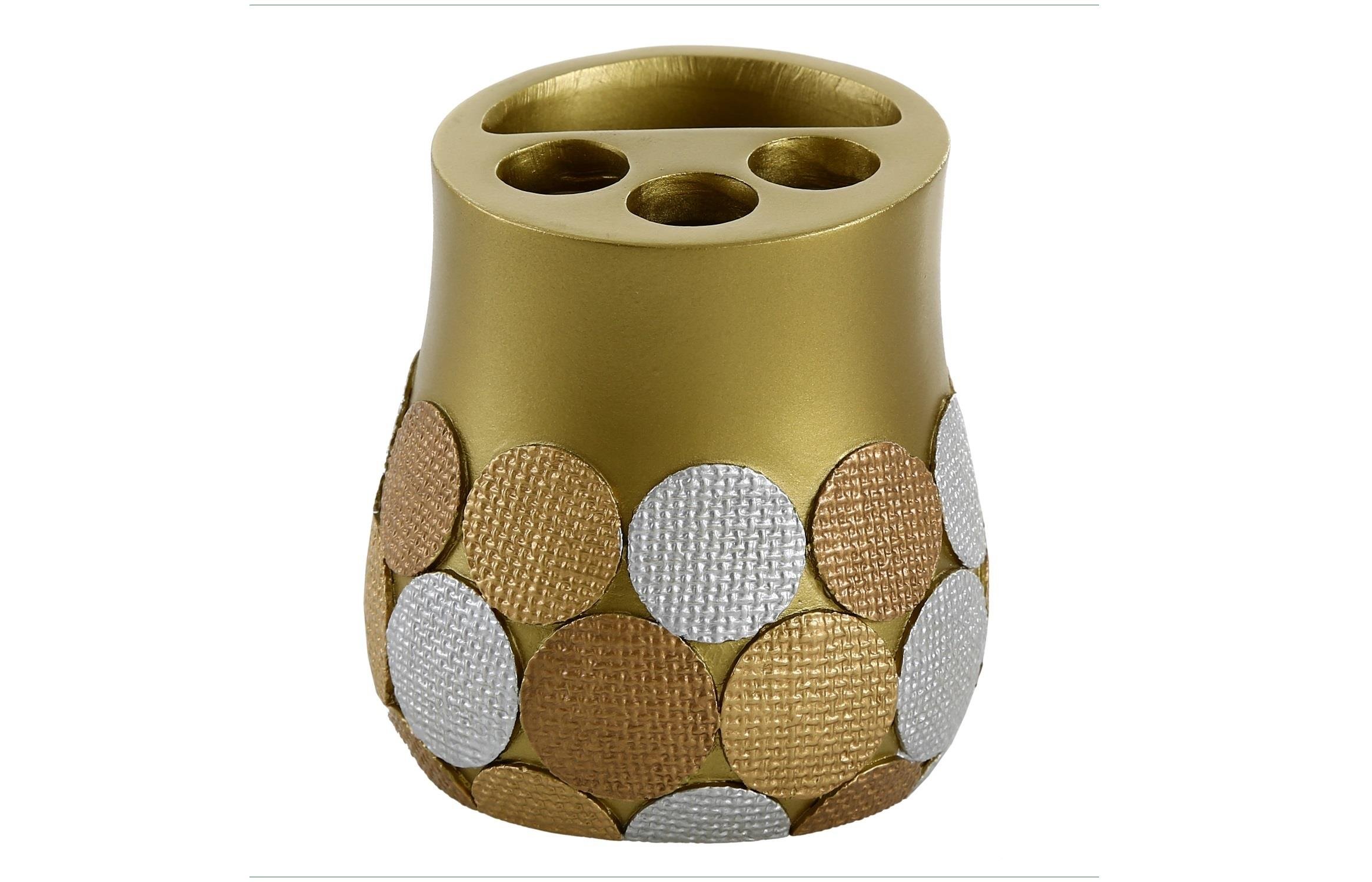 2 Adet Kalemlik Altın Puanlı Poliresin Ofis Gereci 9X9X10Cm