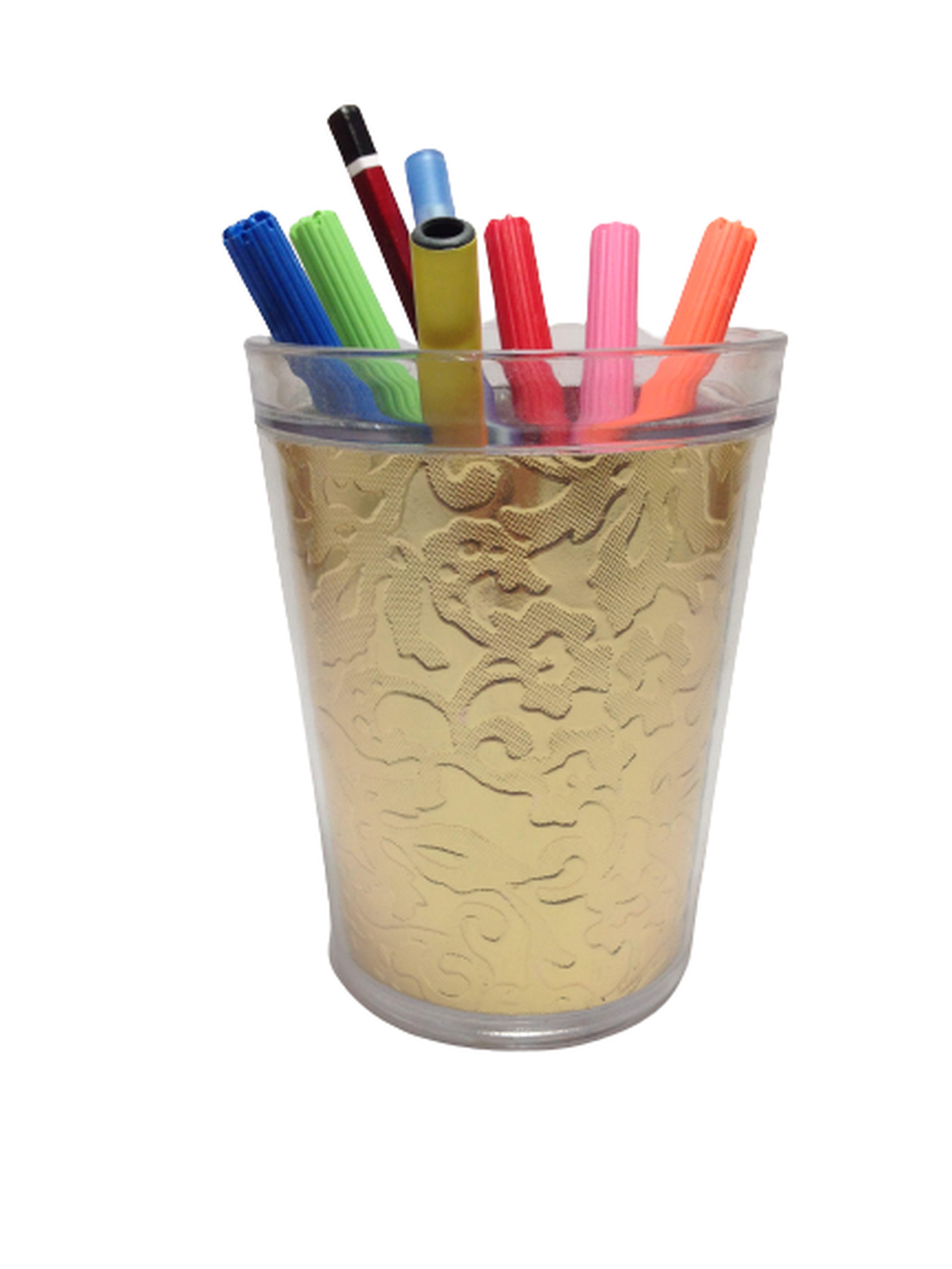 2 Adet Kalemlik Altın Yaprak Desenli Ofis Gereci 9X9X12Cm 370Ml