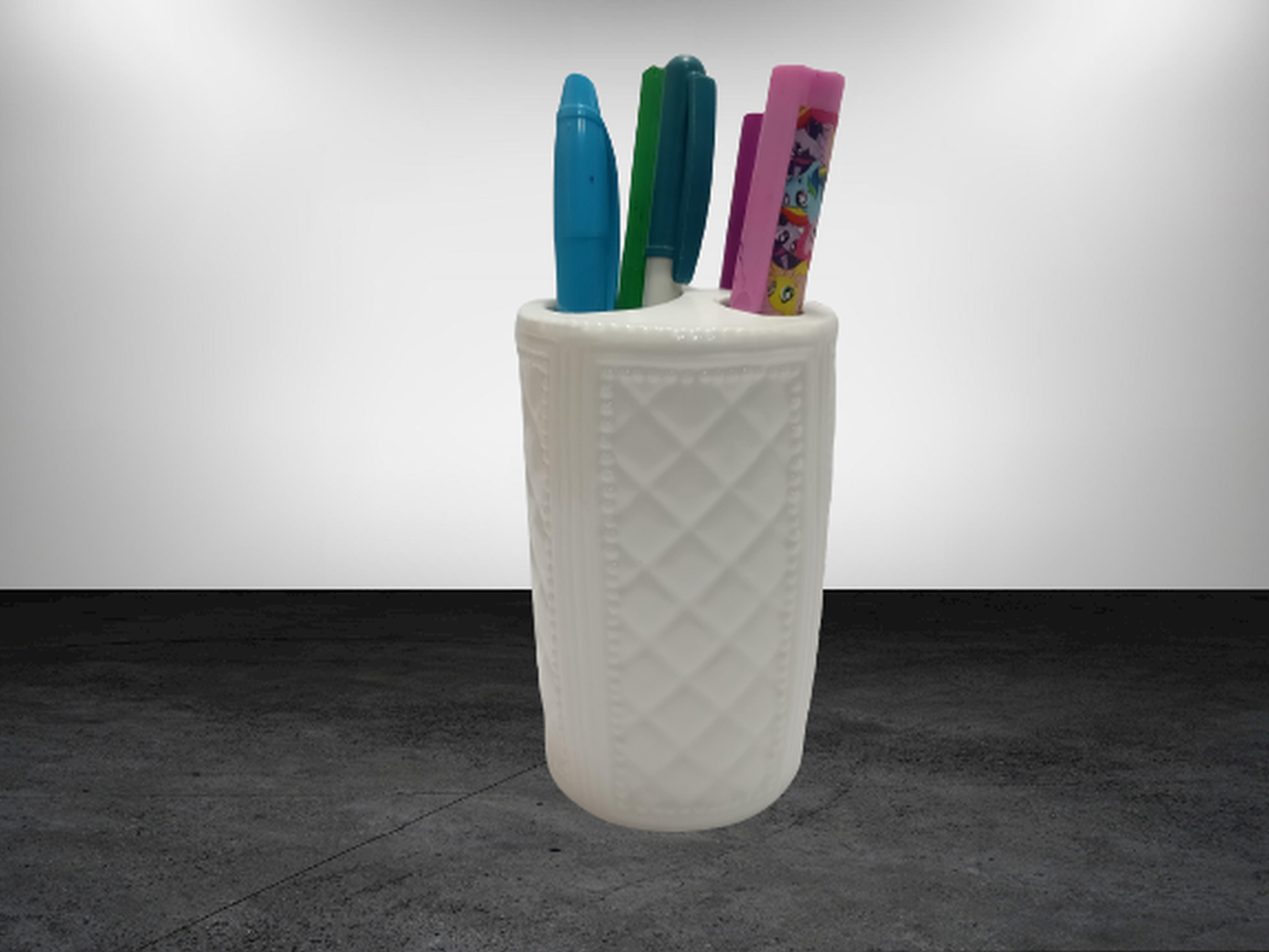 2 Adet Kalemlik Baklava Desenli Seramik Ofis Gereci  6X6X11Cm