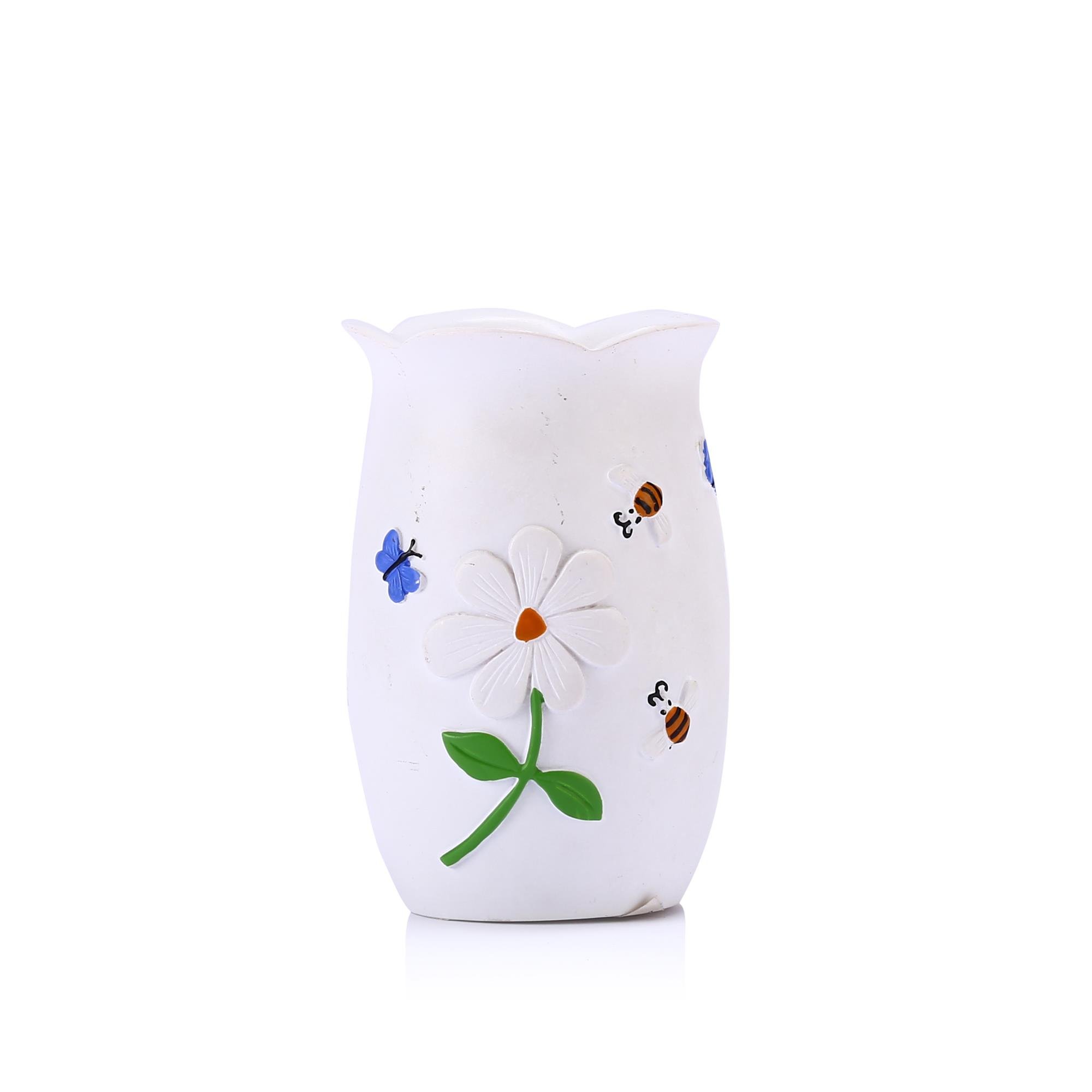 2 Adet Kalemlik Çiçekli Poliresin Model Ofis Gereci 7X7X10Cm