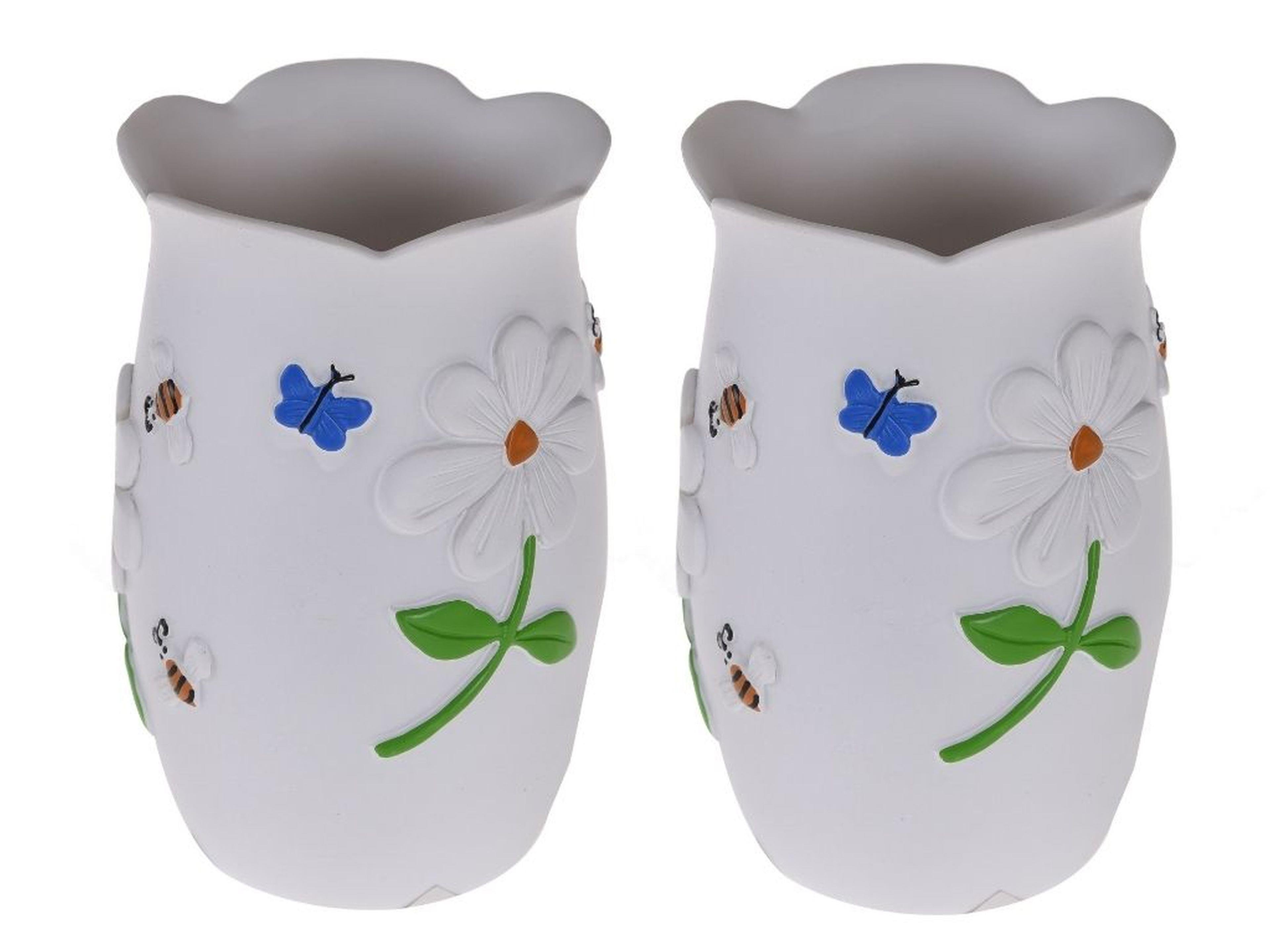 2 Adet Kalemlik Çiçekli Poliresin Model Ofis Gereci 7X7X10Cm