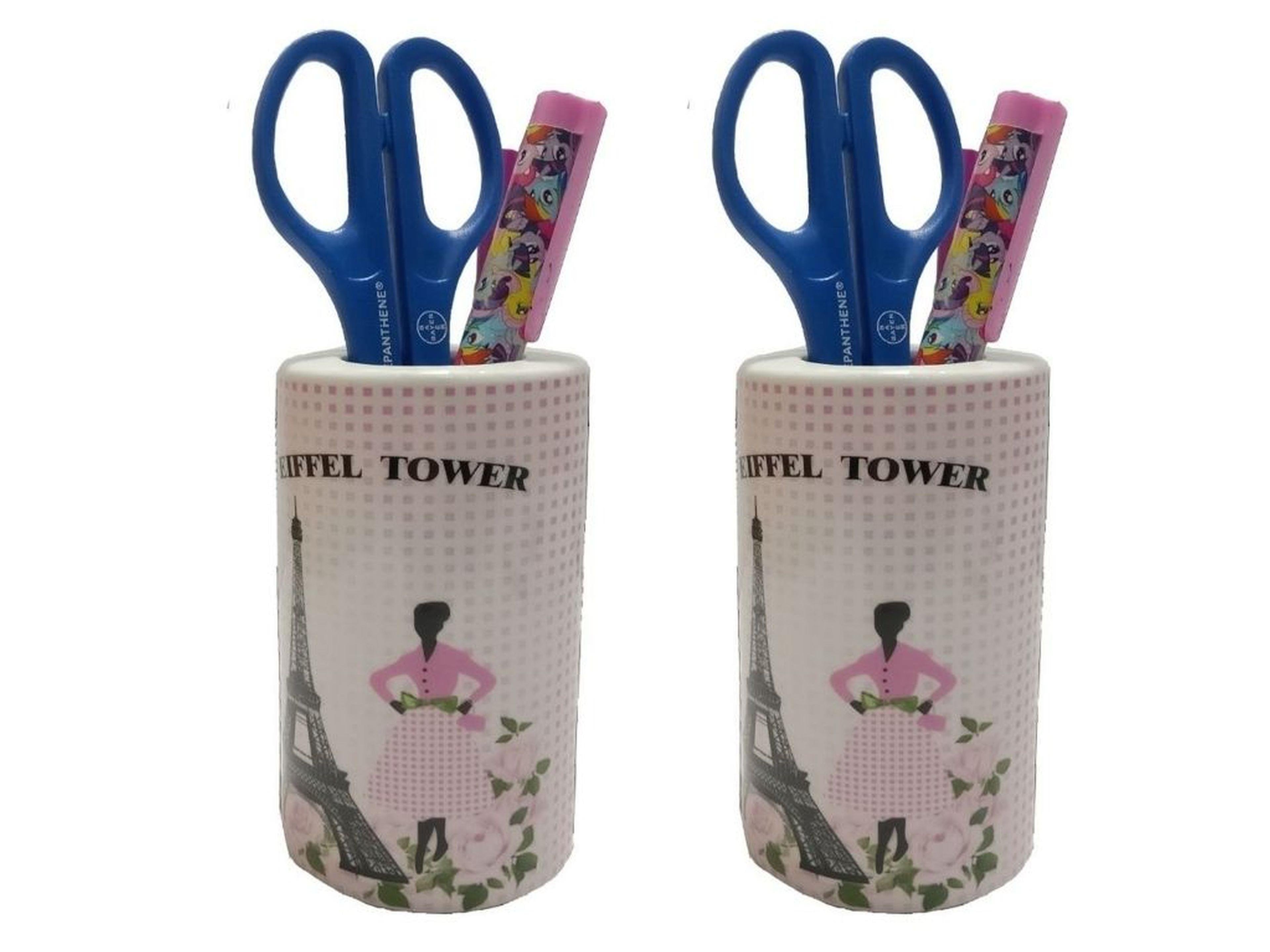 2 Adet Kalemlik Eyfel Kulesi Model Seramik Ofis Gereci  7X7X11Cm