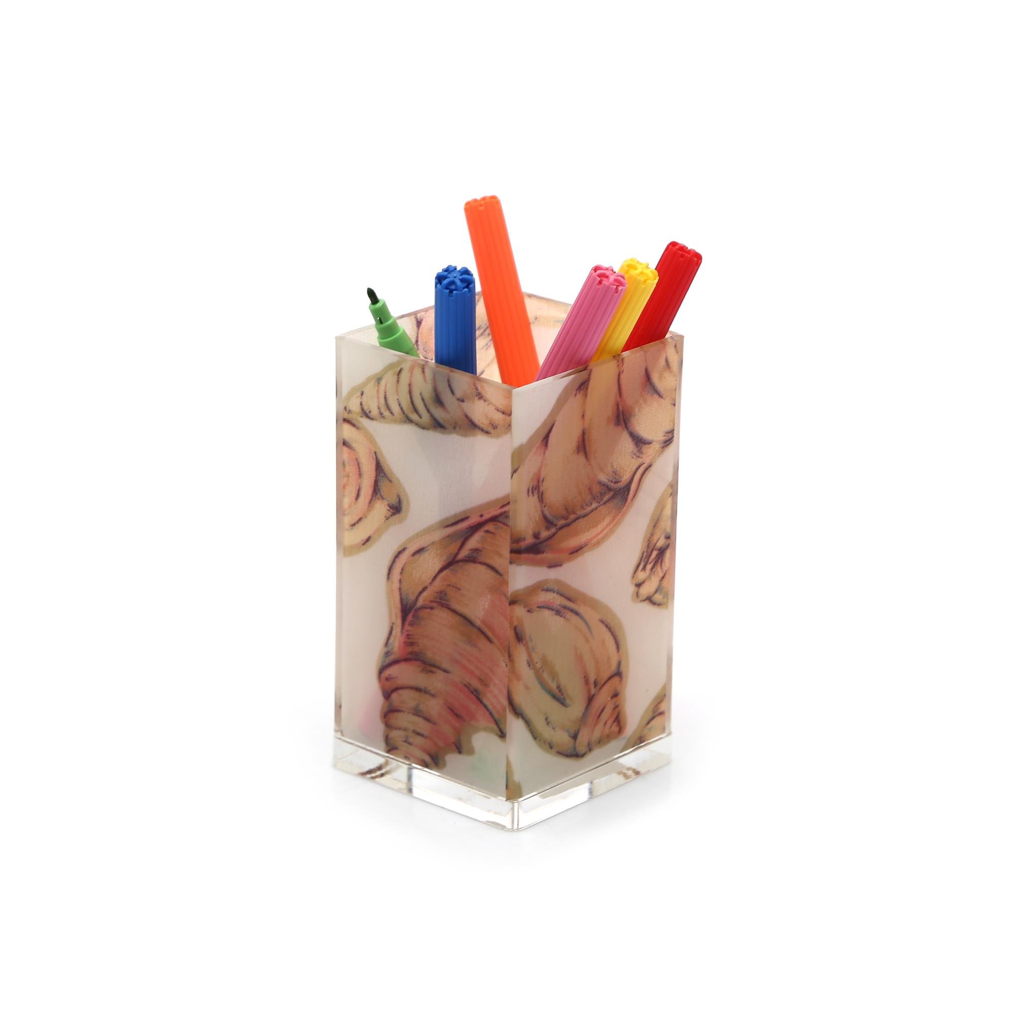 2 Adet Kalemlik İstiridye  Desenli Ofis Gereci 6X6X12Cm 300Ml