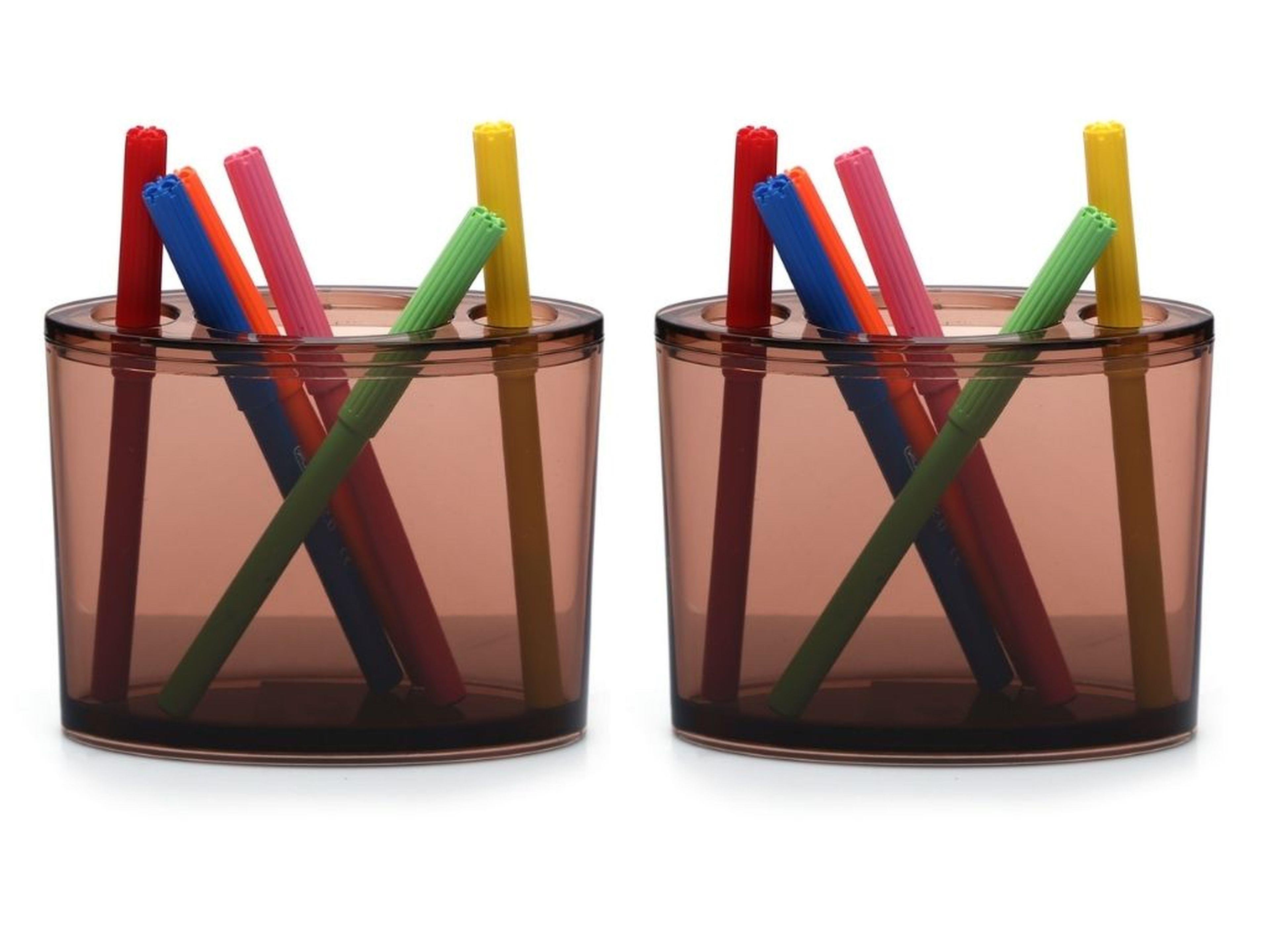 2 Adet Kalemlik Kahverengi Oval Akrilik  Ofis Gereci 10X13X5Cm