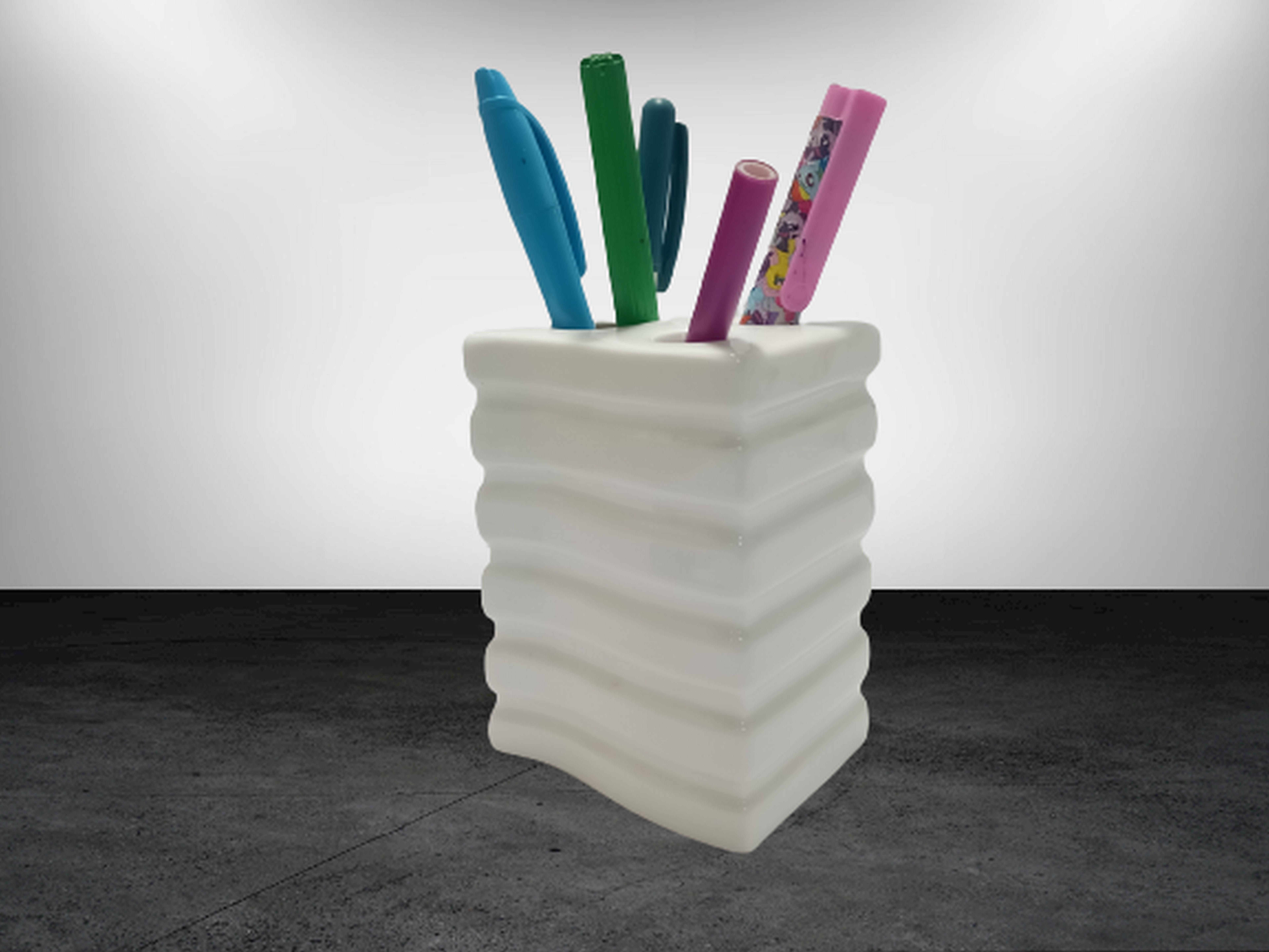 2 Adet Kalemlik Kare Çizgili Model Seramik Ofis Gereci  8X6X11Cm