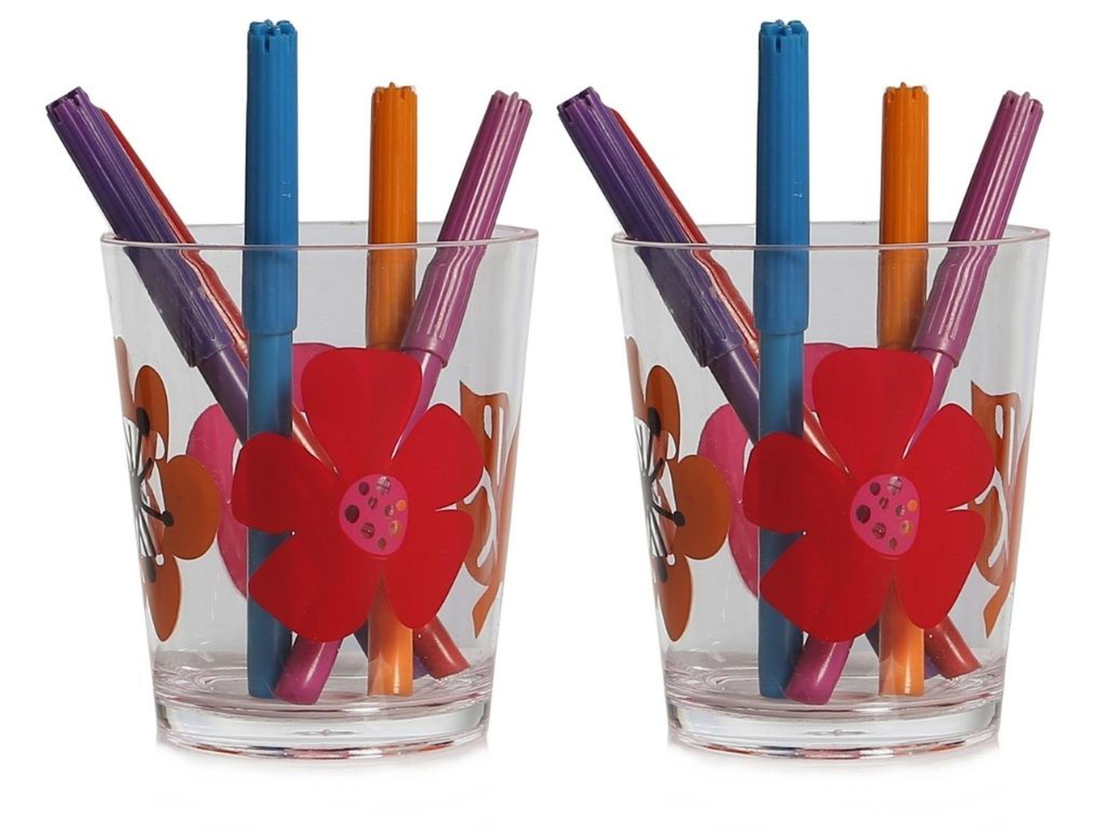 2 Adet Kalemlik Kırmızı Papatya Desenli Ofis Gereci 8X8X9Cm 