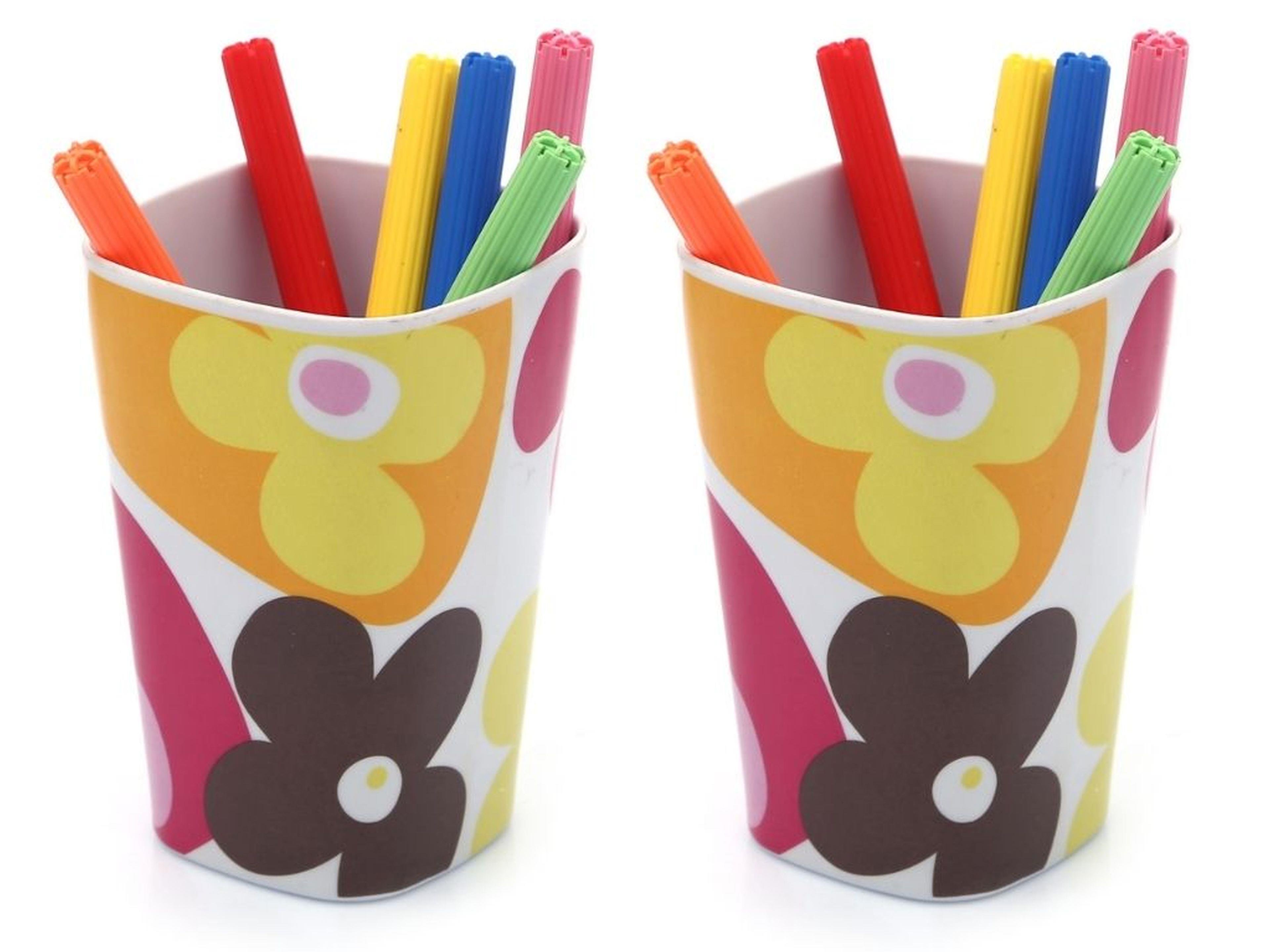 2 Adet Kalemlik Kırmızı Papatya Desenli Ofis Gereci 7X7X11Cm 300Ml