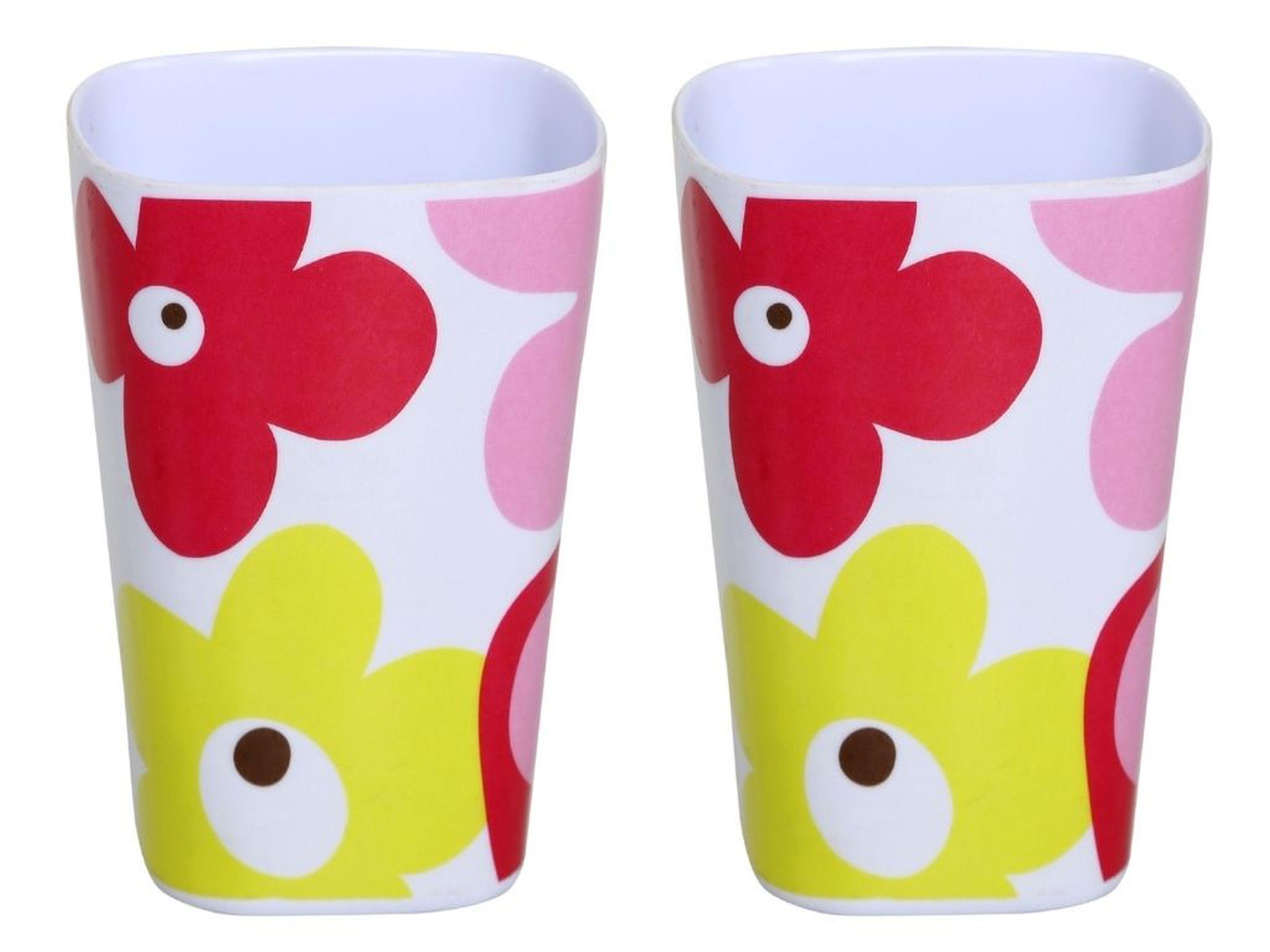 2 Adet Kalemlik Kırmızı Papatya Desenli Ofis Gereci 7X7X11Cm 300Ml