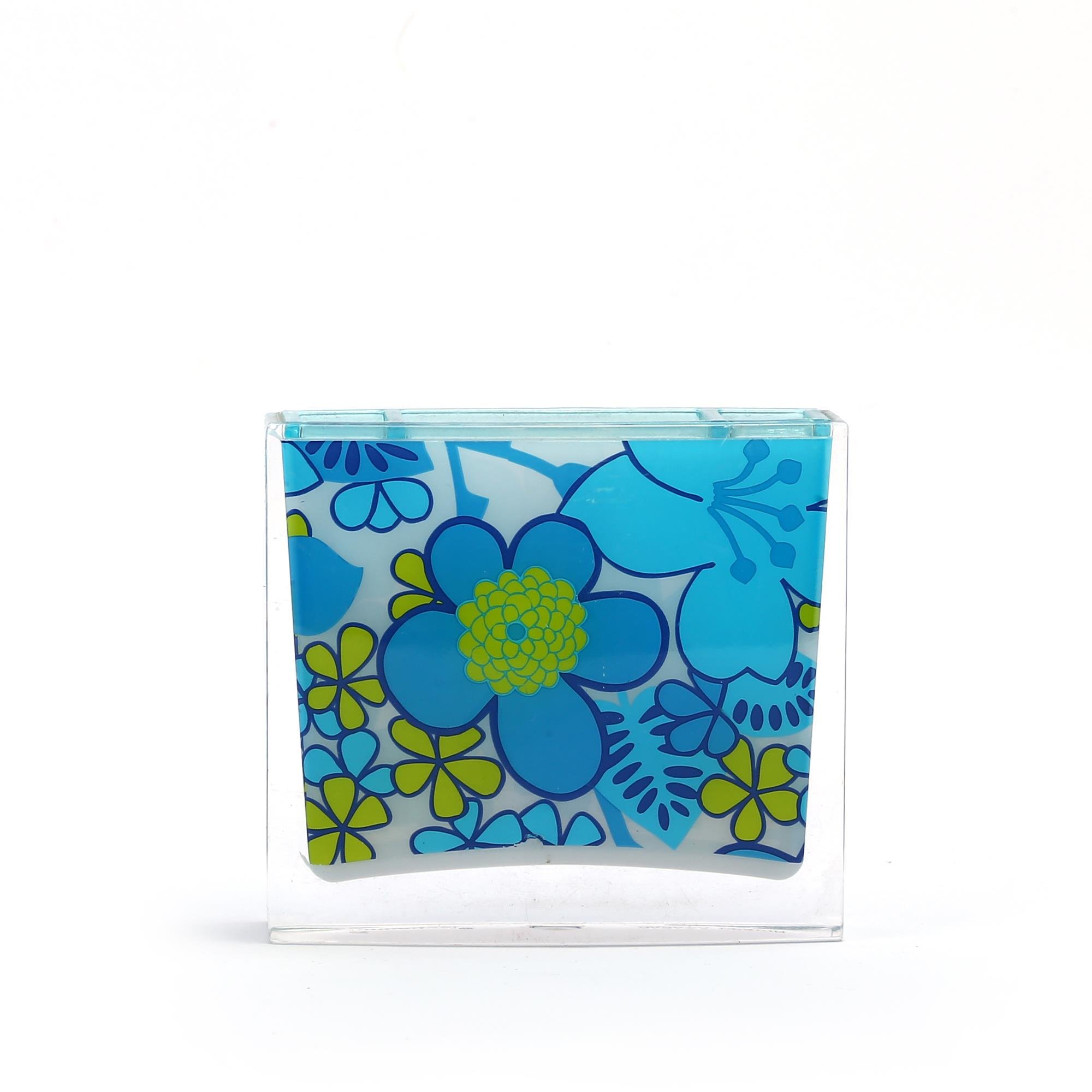 2 Adet Kalemlik Mavi Çiçekli Akrilik Ofis Gereci  10X10X3Cm