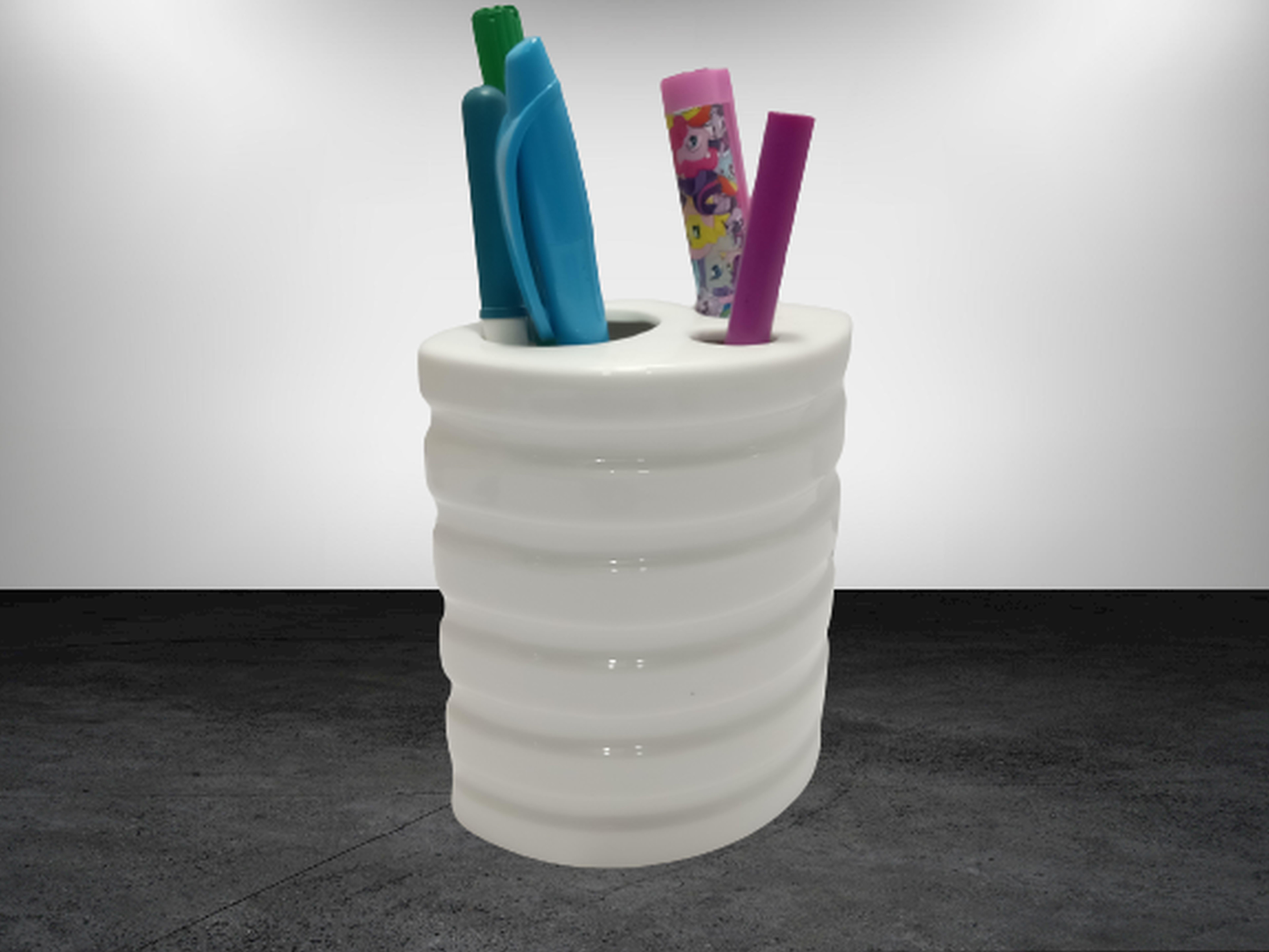 2 Adet Kalemlik Oval Çizgili Model Seramik Ofis Gereci  9X6X11Cm