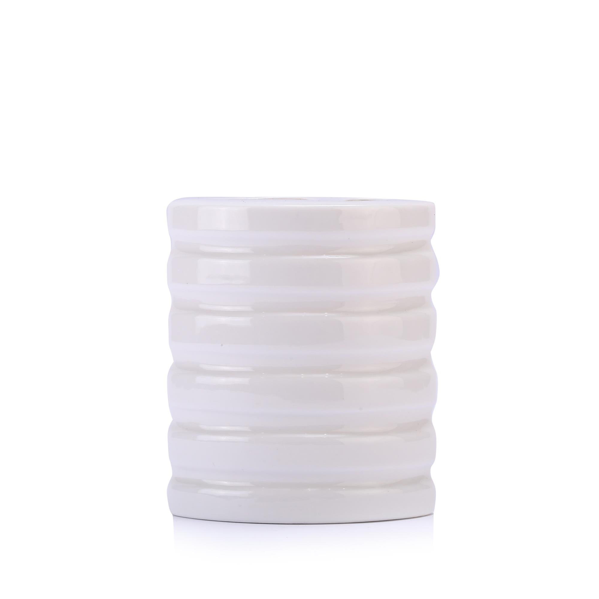 2 Adet Kalemlik Oval Çizgili Model Seramik Ofis Gereci  9X6X11Cm