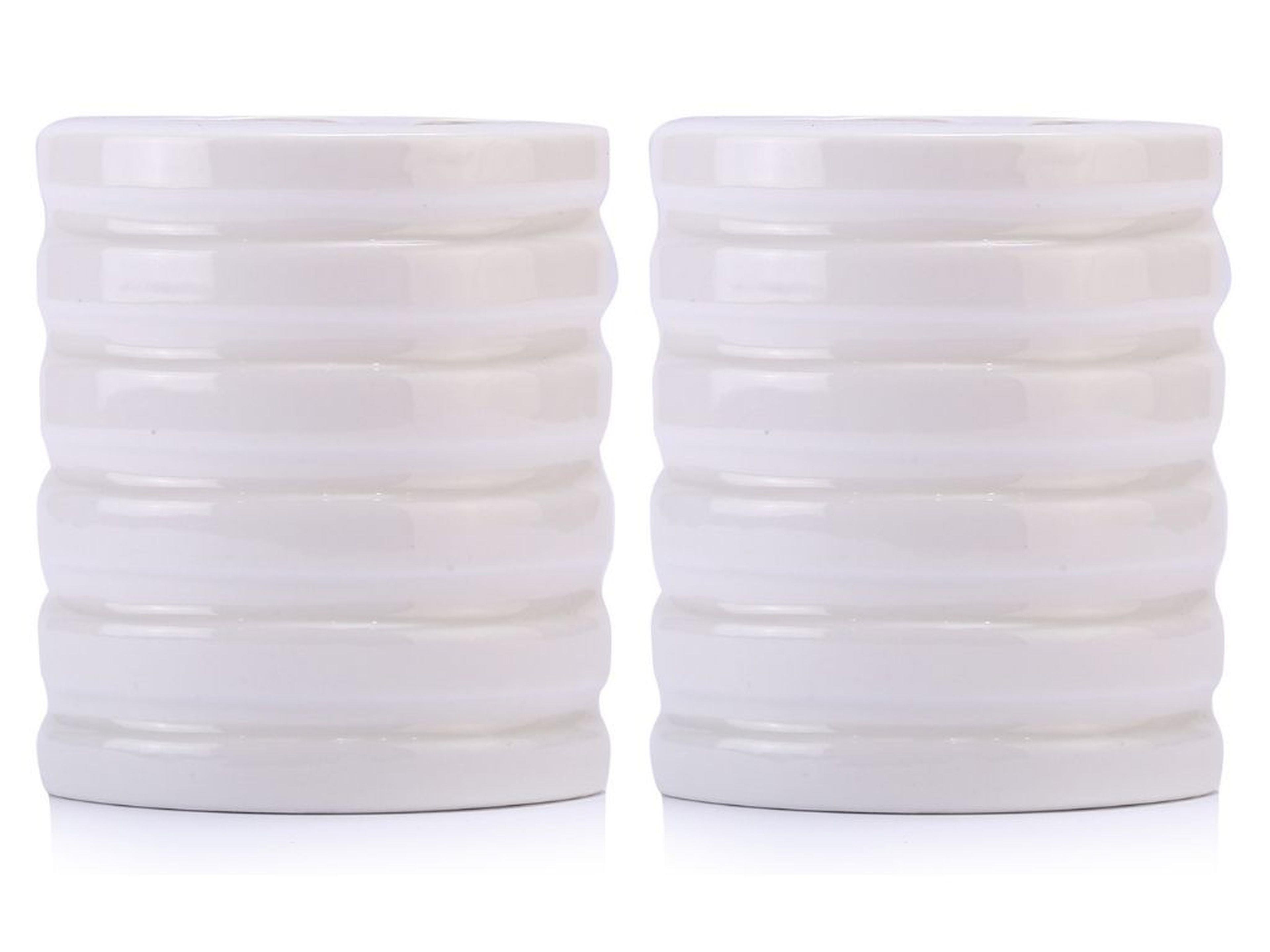 2 Adet Kalemlik Oval Çizgili Model Seramik Ofis Gereci  9X6X11Cm