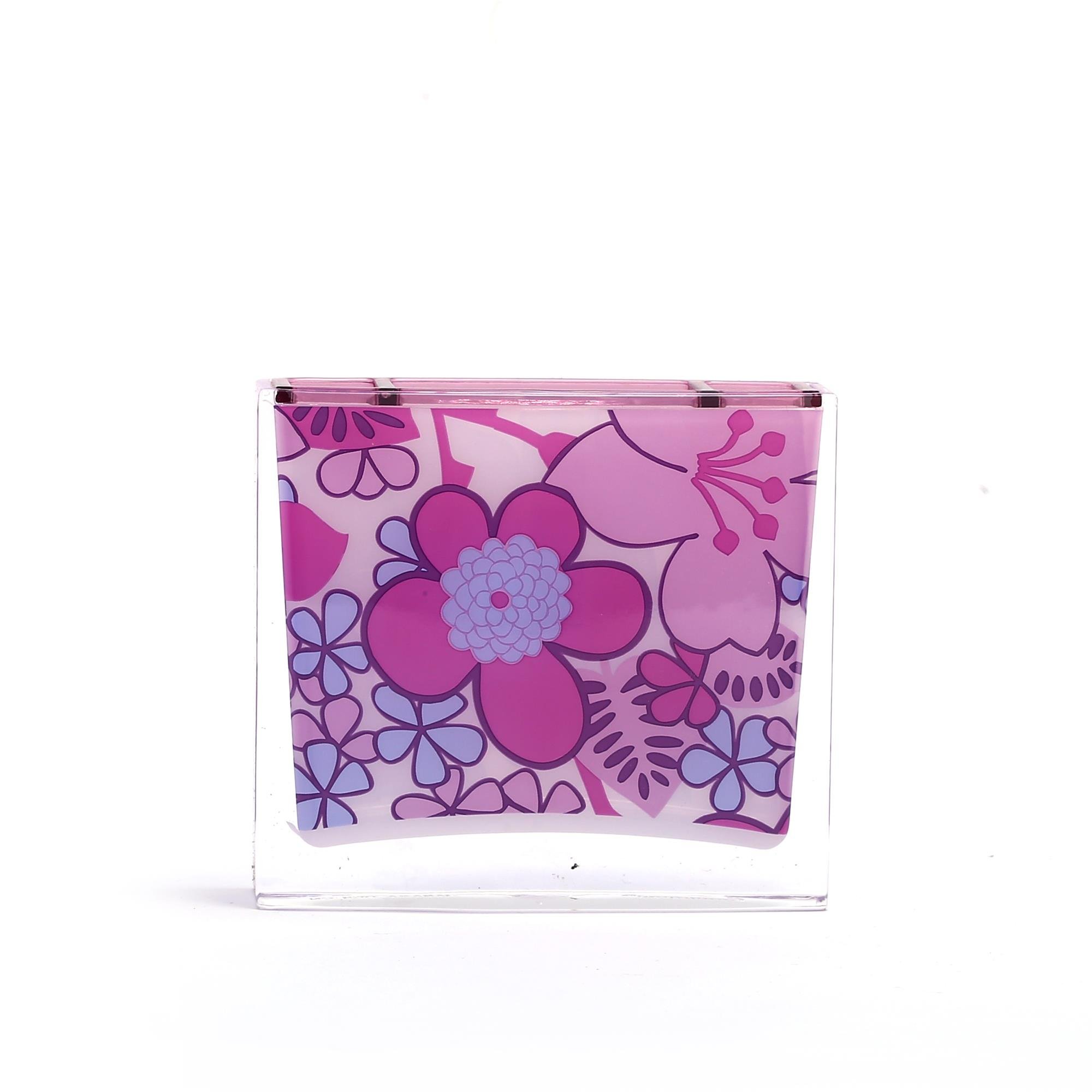 2 Adet Kalemlik Pembe Çiçekli Akrilik Ofis Gereci  10X10X3Cm