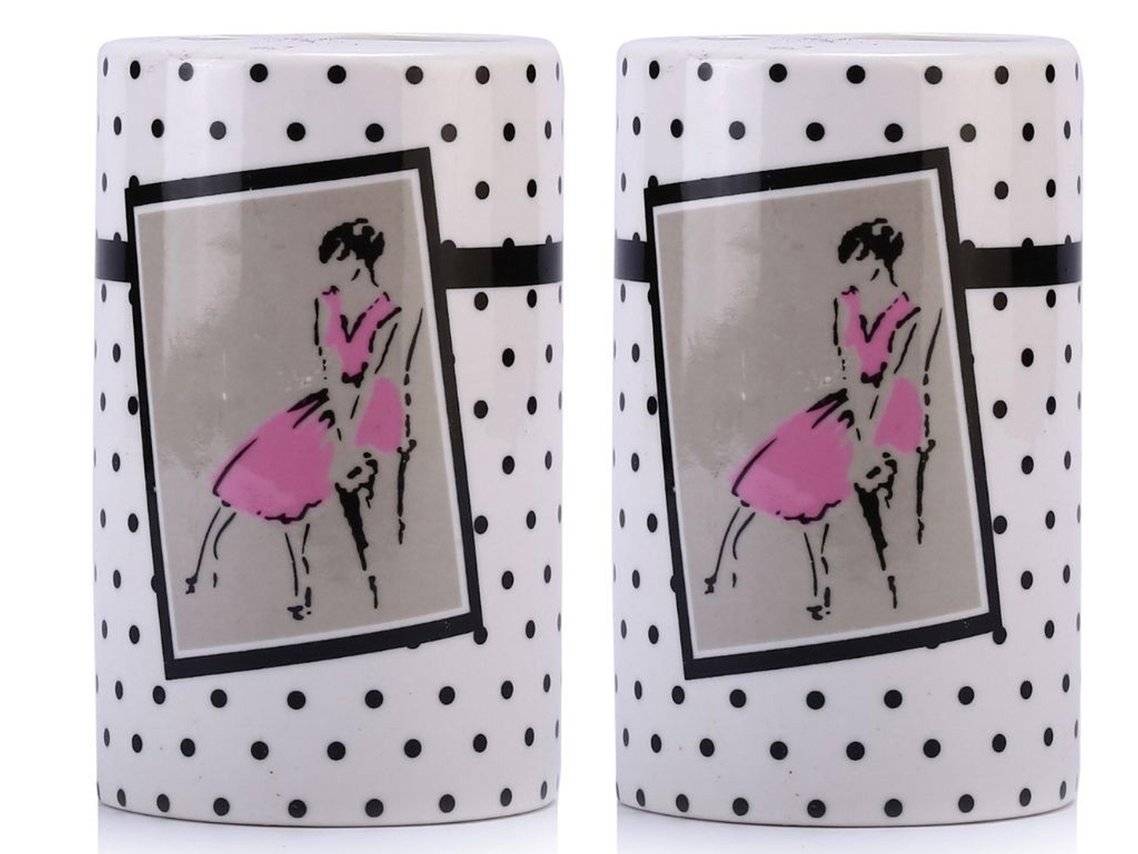 2 Adet Kalemlik Pembe Elbiseli Kadın Model Seramik Ofis Gereci  7X7X11Cm