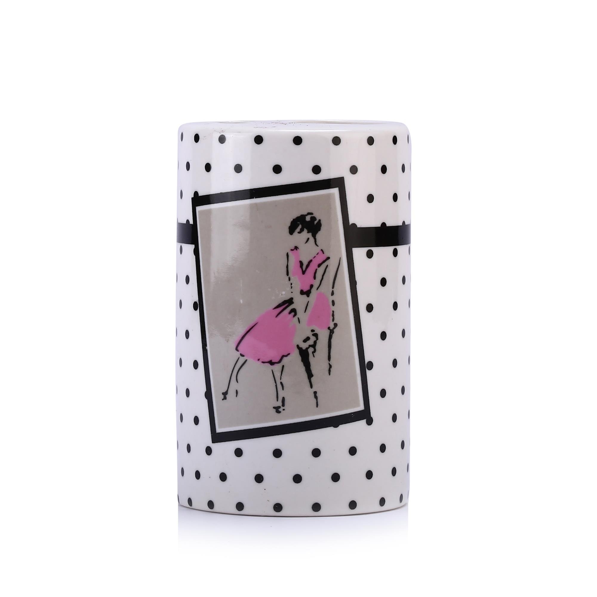 2 Adet Kalemlik Pembe Elbiseli Kadın Model Seramik Ofis Gereci  7X7X11Cm