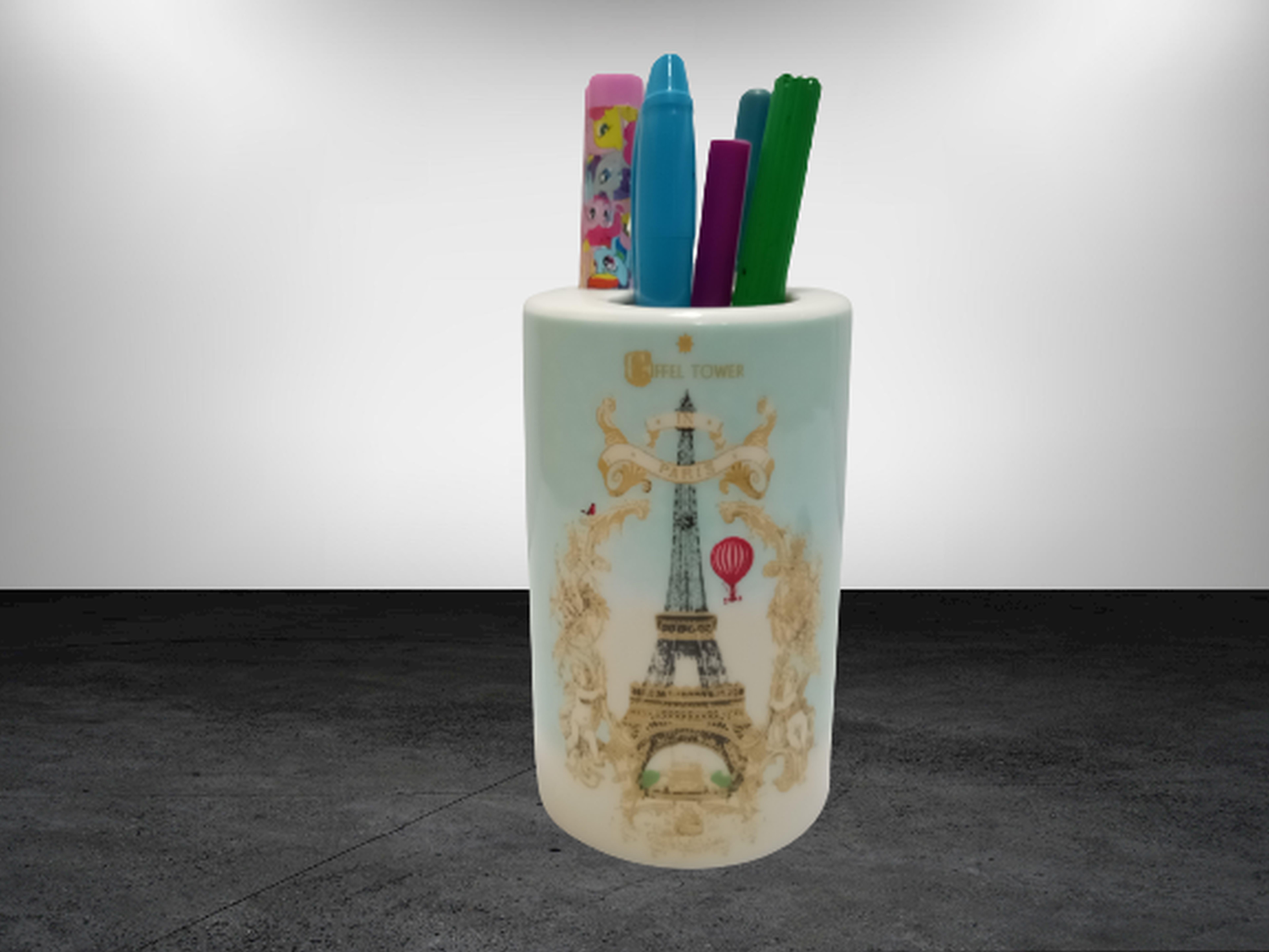 2 Adet Kalemlik Romantik Yeşil Model Seramik Ofis Gereci  7X7X11Cm