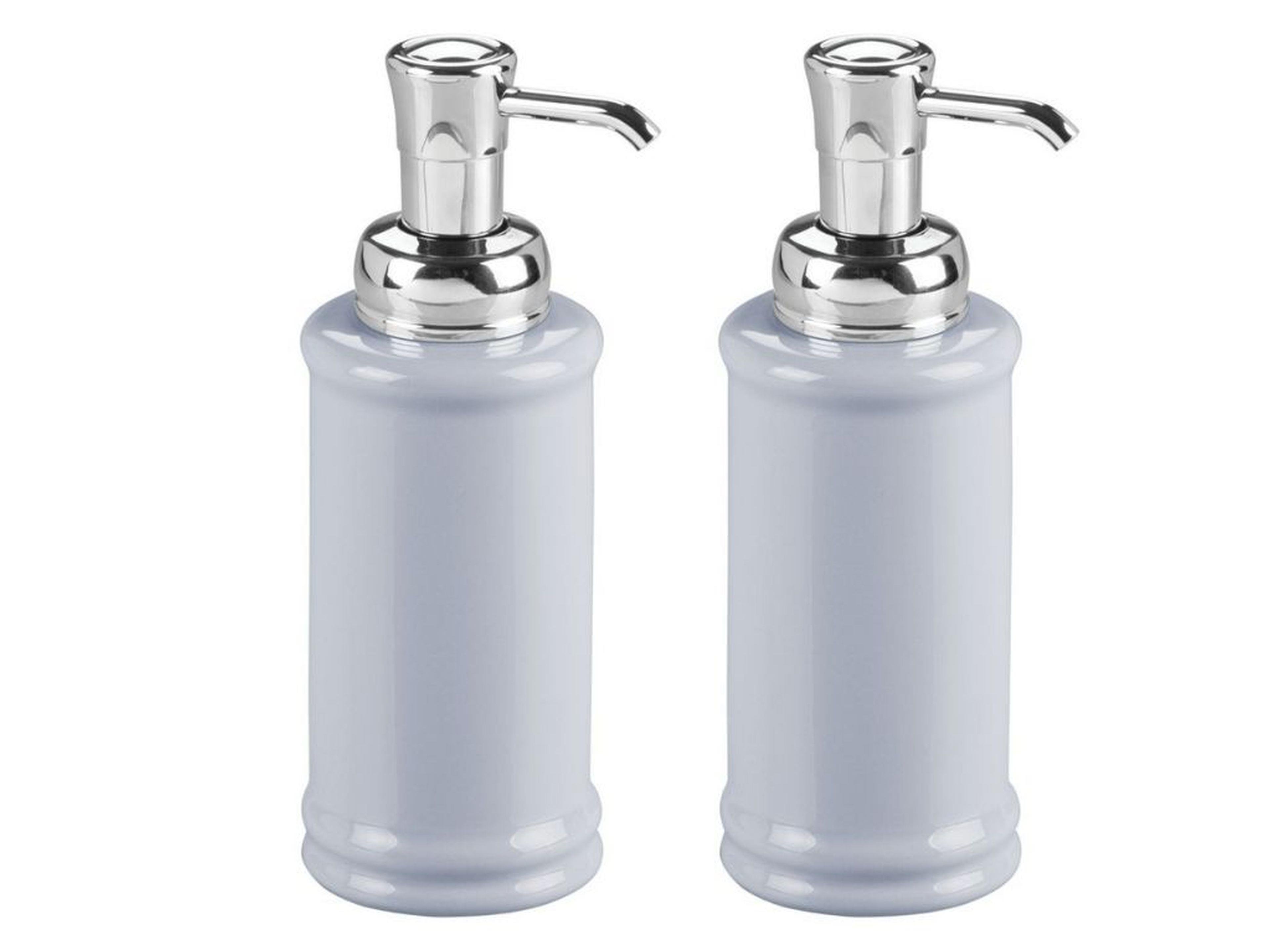 2 Adet Porselen Sıvı Sabunluk Gri 7X7X20Cm 355Ml