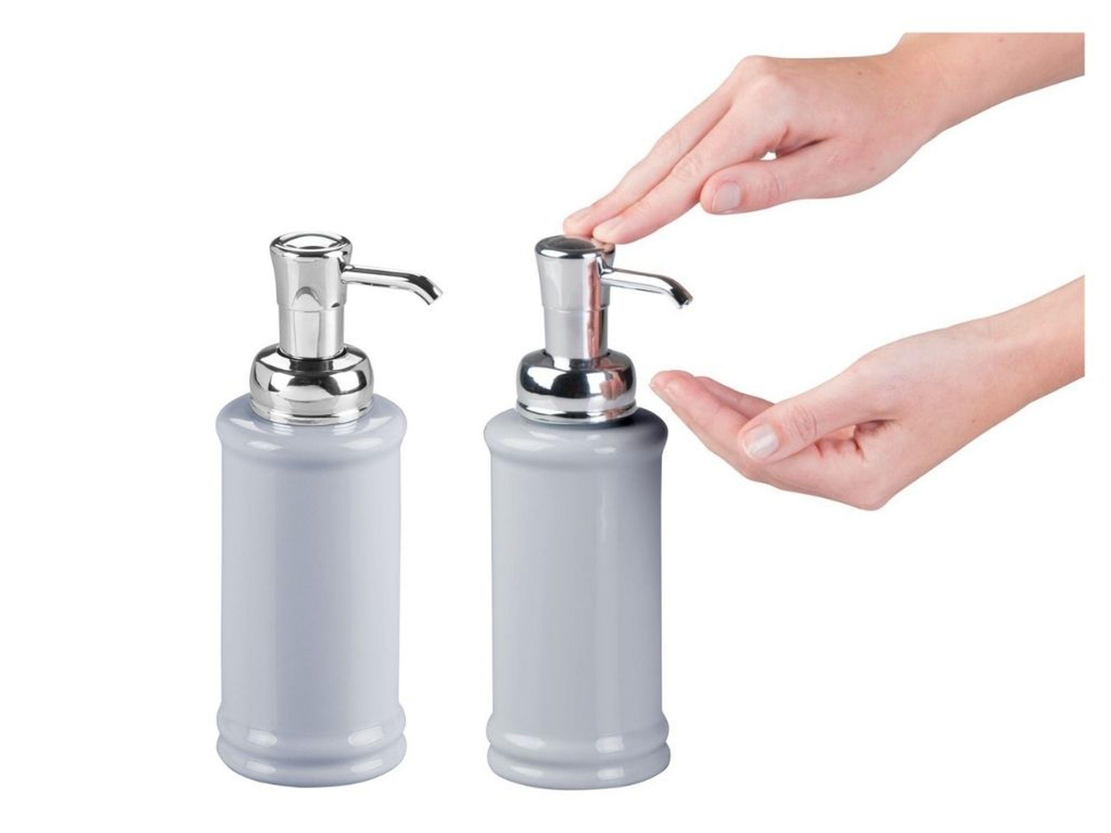 2 Adet Porselen Sıvı Sabunluk Gri 7X7X20Cm 355Ml