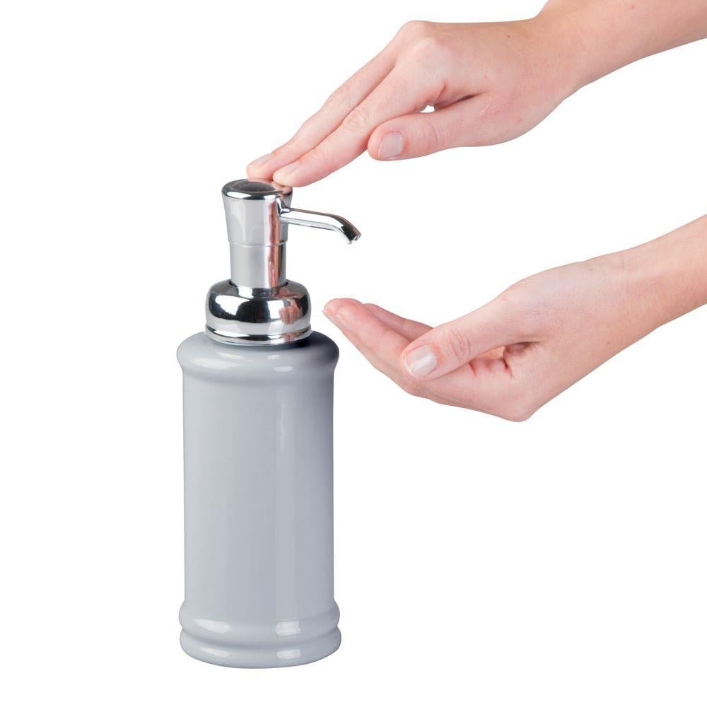 2 Adet Porselen Sıvı Sabunluk Gri 7X7X20Cm 355Ml