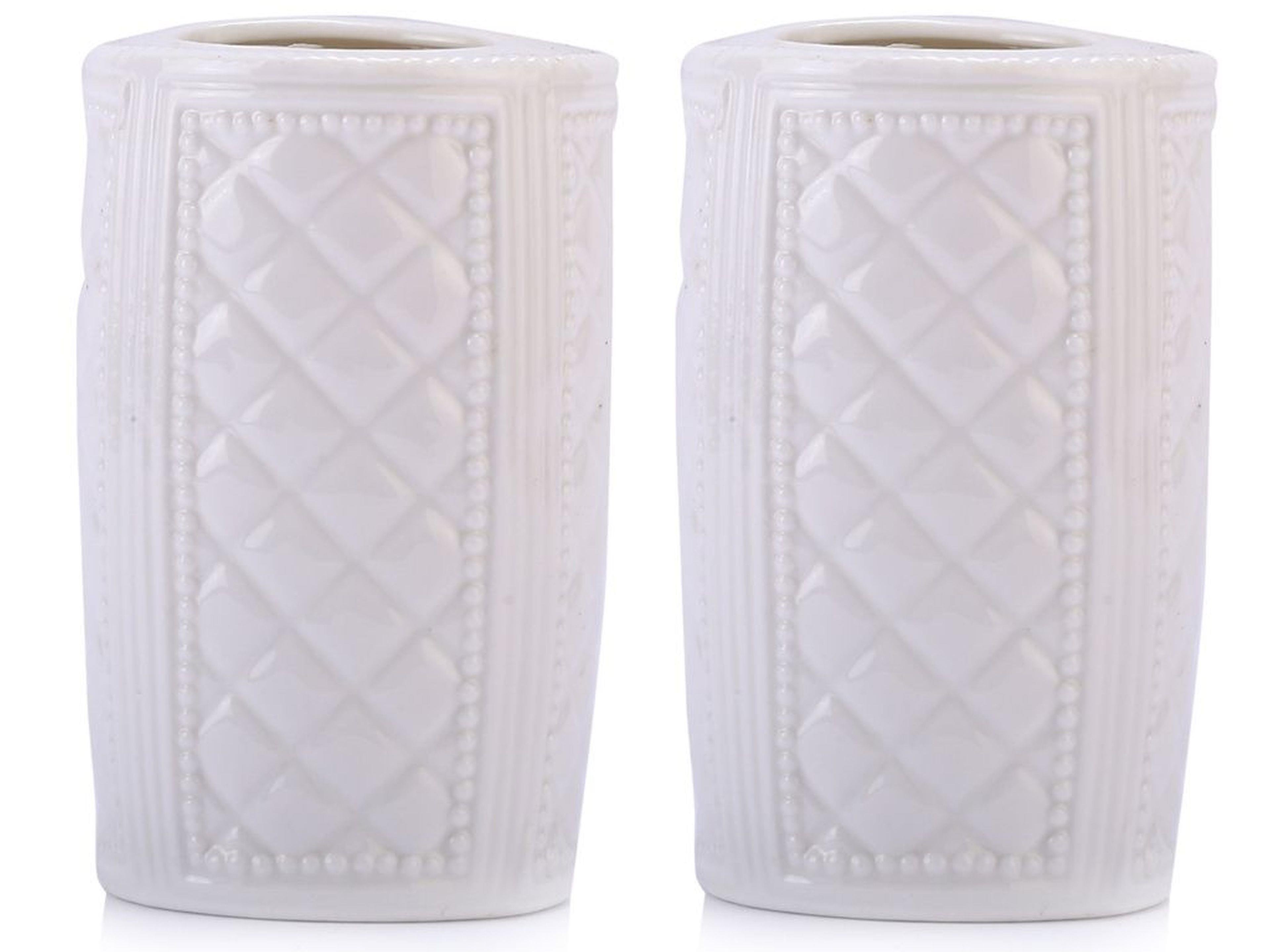 2 Adet Seramik Diş Fırçalık Baklava Desenli 6X6X11Cm Banyo Seti  