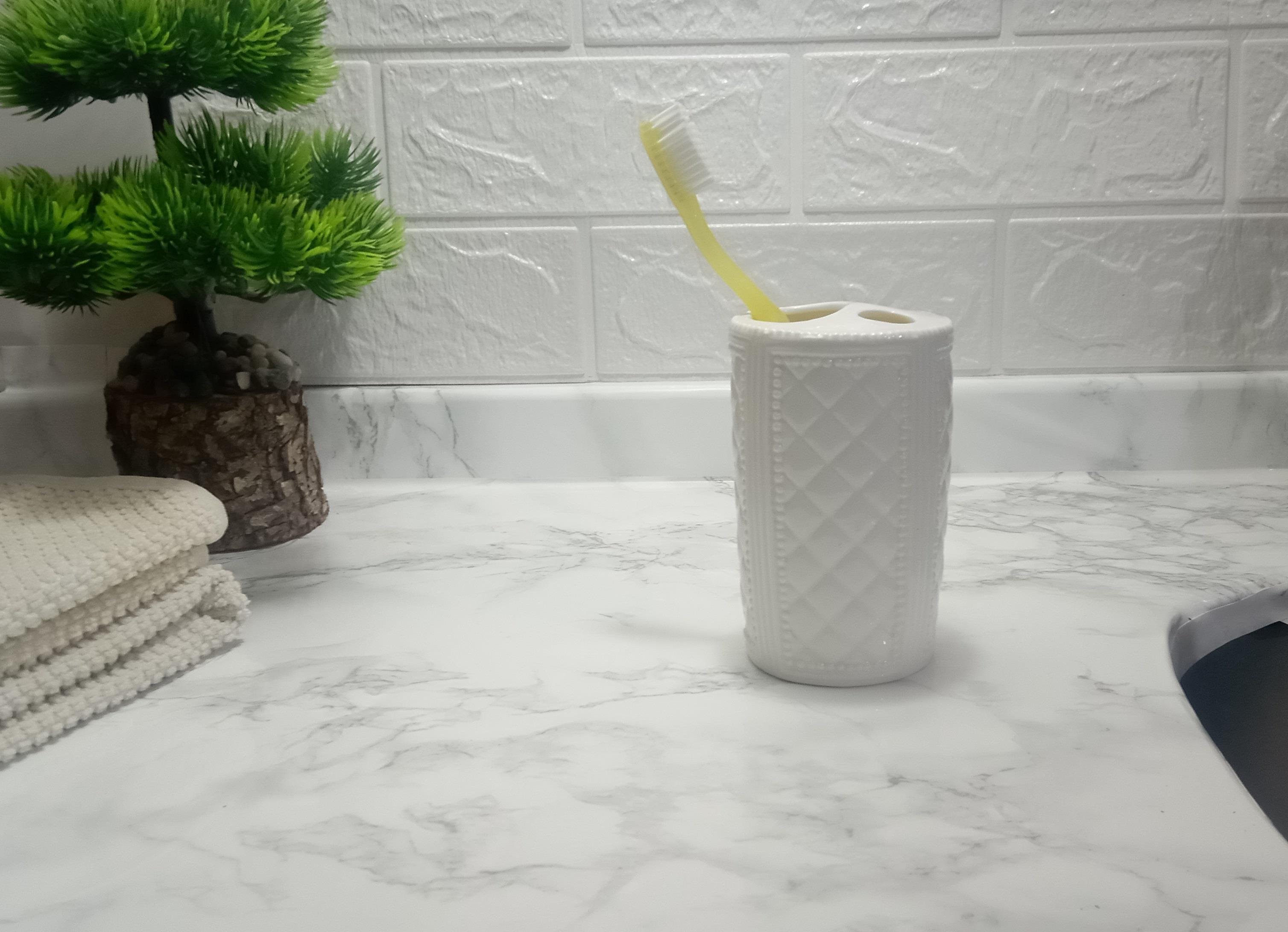 2 Adet Seramik Diş Fırçalık Baklava Desenli 6X6X11Cm Banyo Seti  