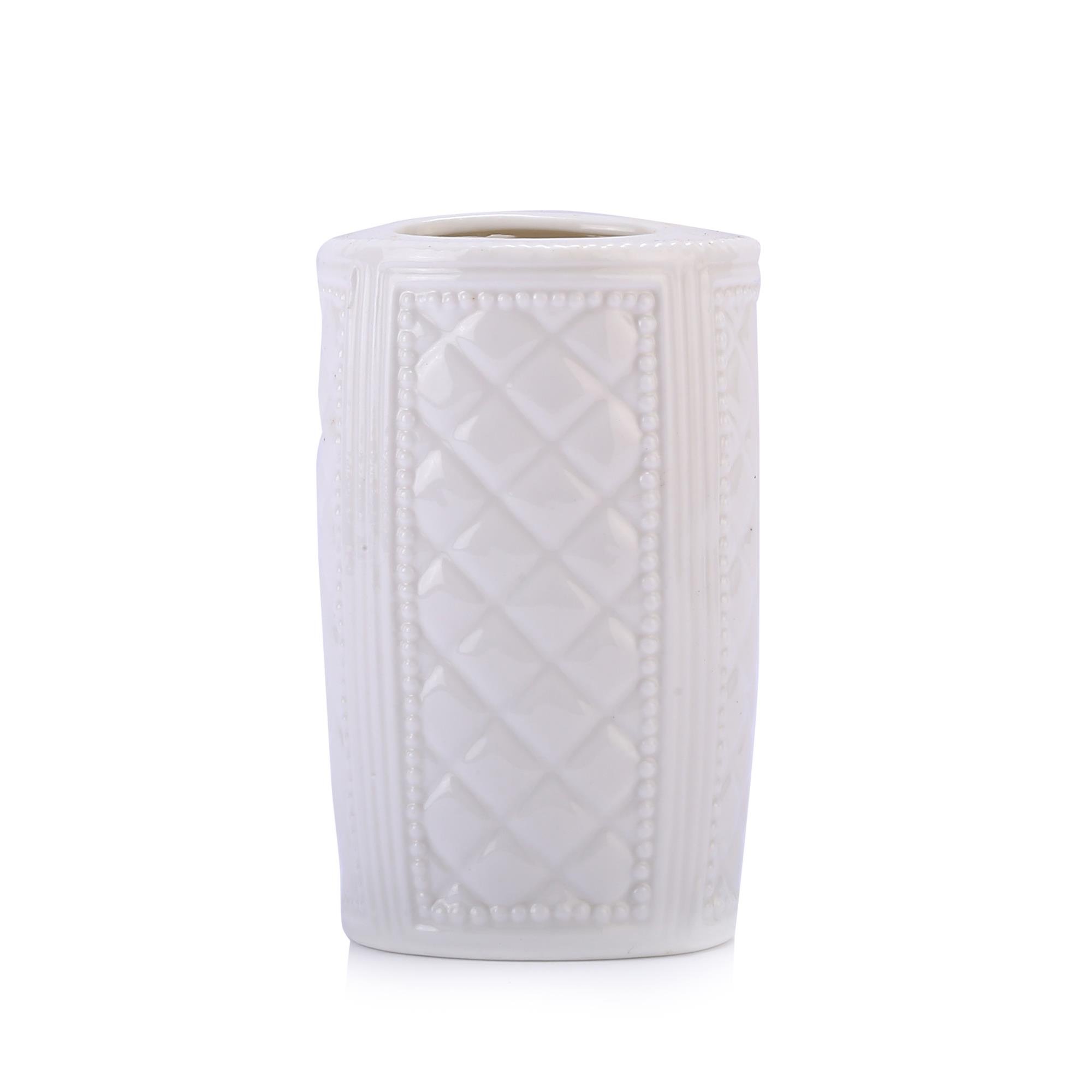 2 Adet Seramik Diş Fırçalık Baklava Desenli 6X6X11Cm Banyo Seti  