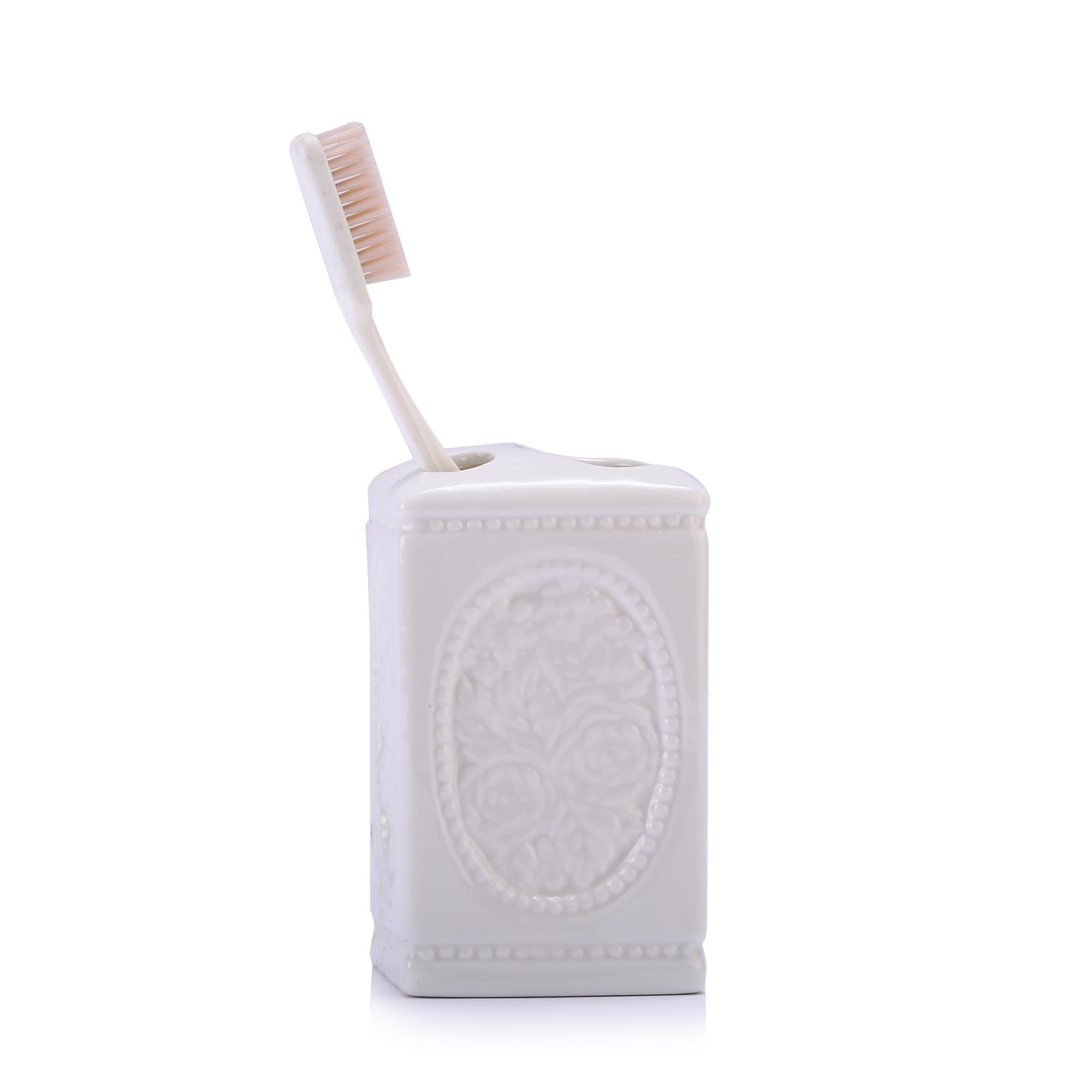 2 Adet Seramik Diş Fırçalık Çiçekli Kare Model 8X8X11Cm Banyo Seti  