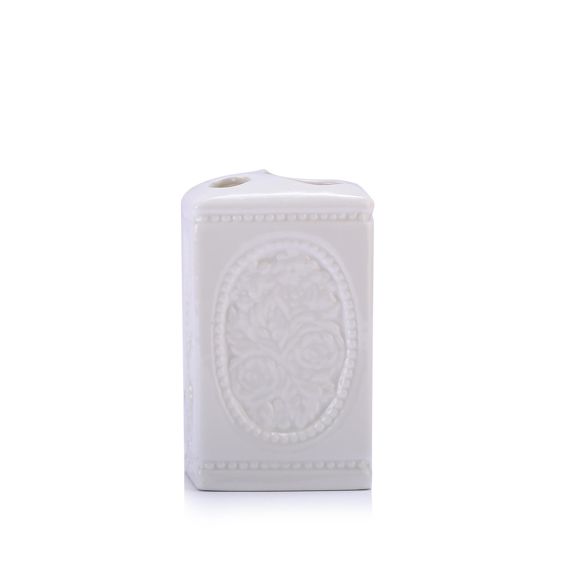 2 Adet Seramik Diş Fırçalık Çiçekli Kare Model 8X8X11Cm Banyo Seti  