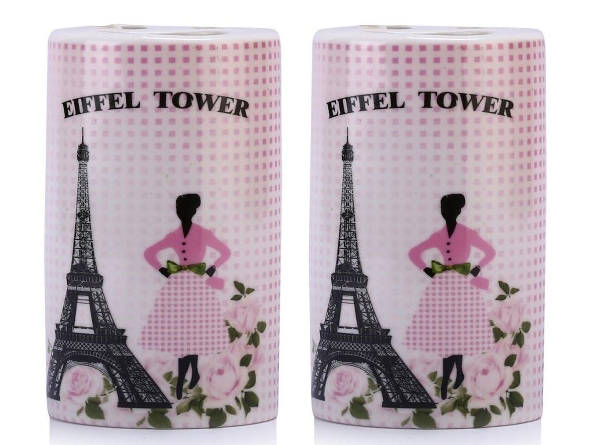 2 Adet Seramik Diş Fırçalık Eyfel Kulesi Model 7X7X11Cm Banyo Seti  