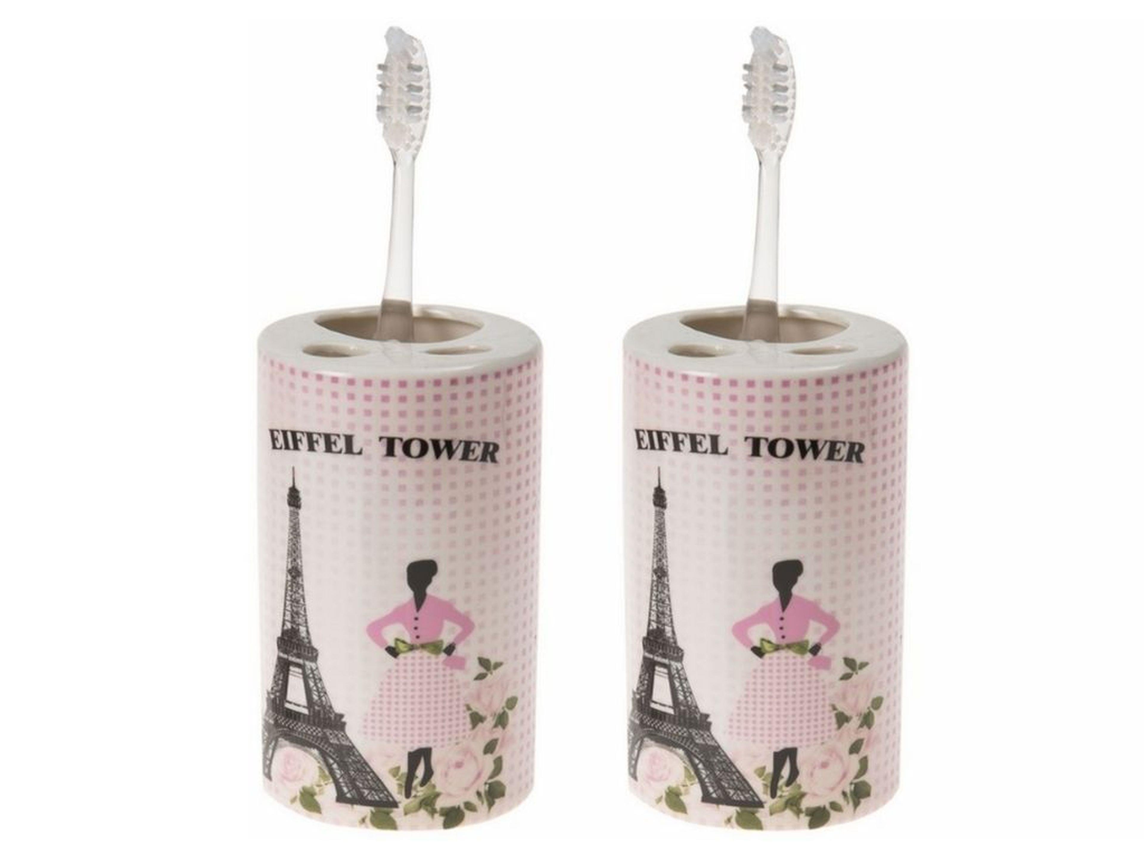 2 Adet Seramik Diş Fırçalık Eyfel Kulesi Model 7X7X11Cm Banyo Seti  