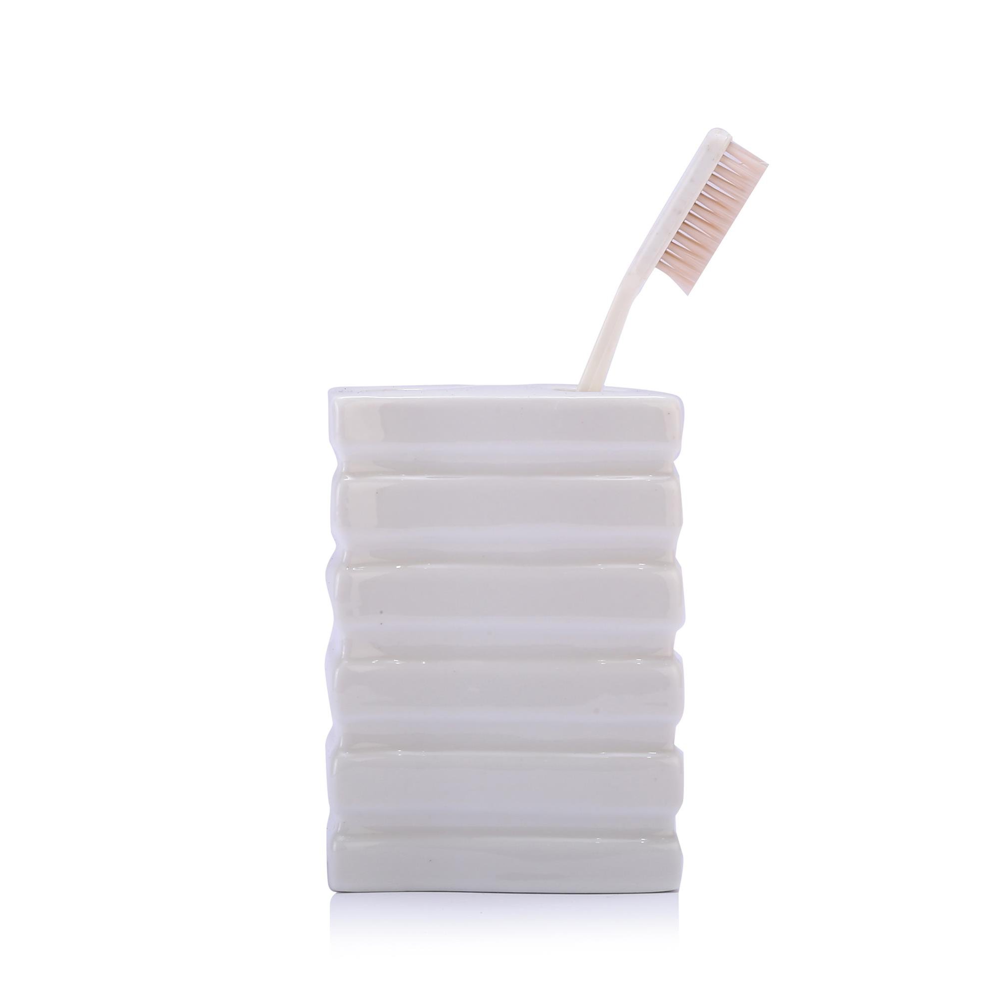 2 Adet Seramik Diş Fırçalık Kare Çizgili Model 8X6X11Cm Banyo Seti  