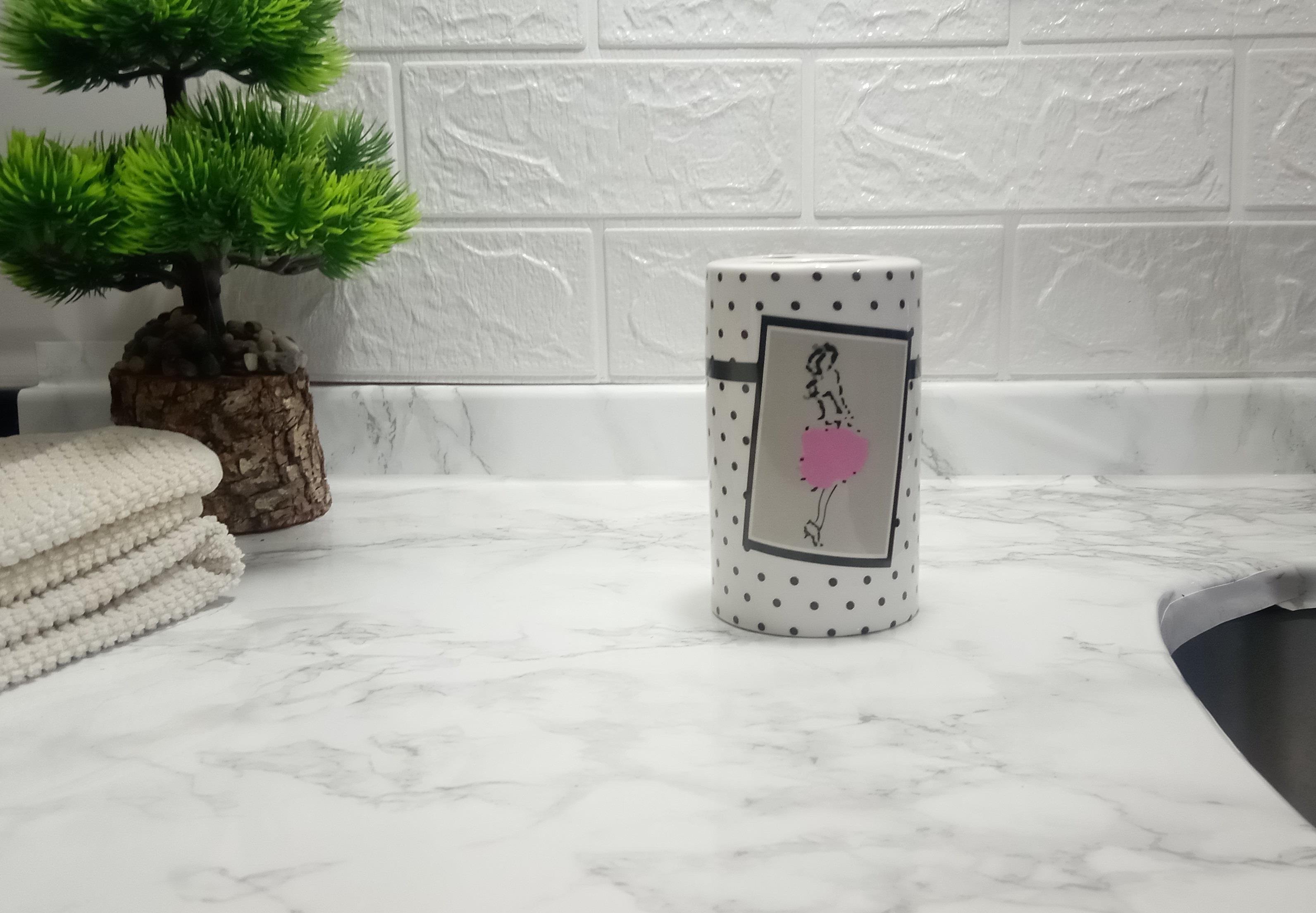 2 Adet Seramik Diş Fırçalık Pembe Elbiseli Kadın Model 7X7X11Cm Banyo Seti  