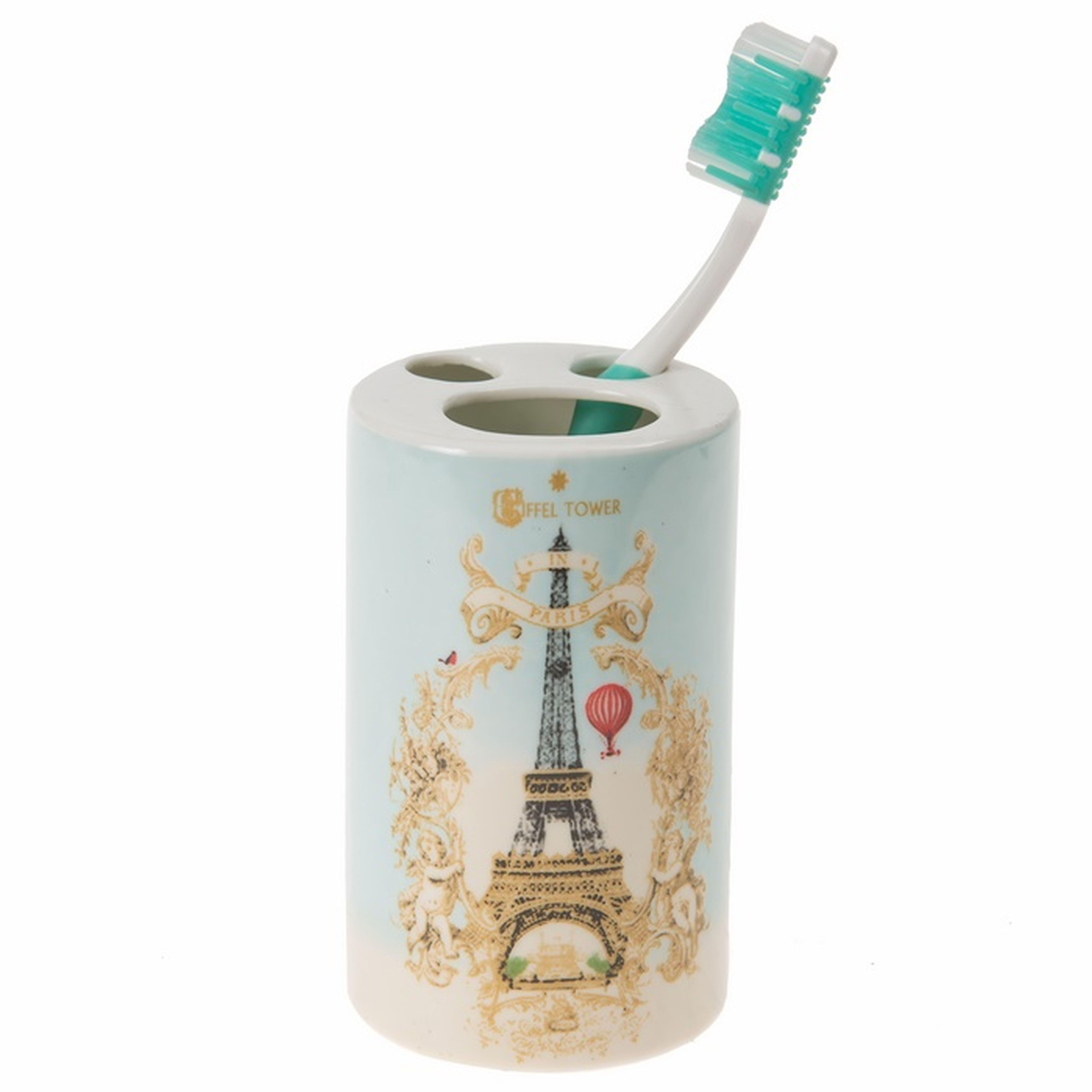 2 Adet Seramik Diş Fırçalık Romantik Yeşil Model 7X7X11Cm Banyo Seti  