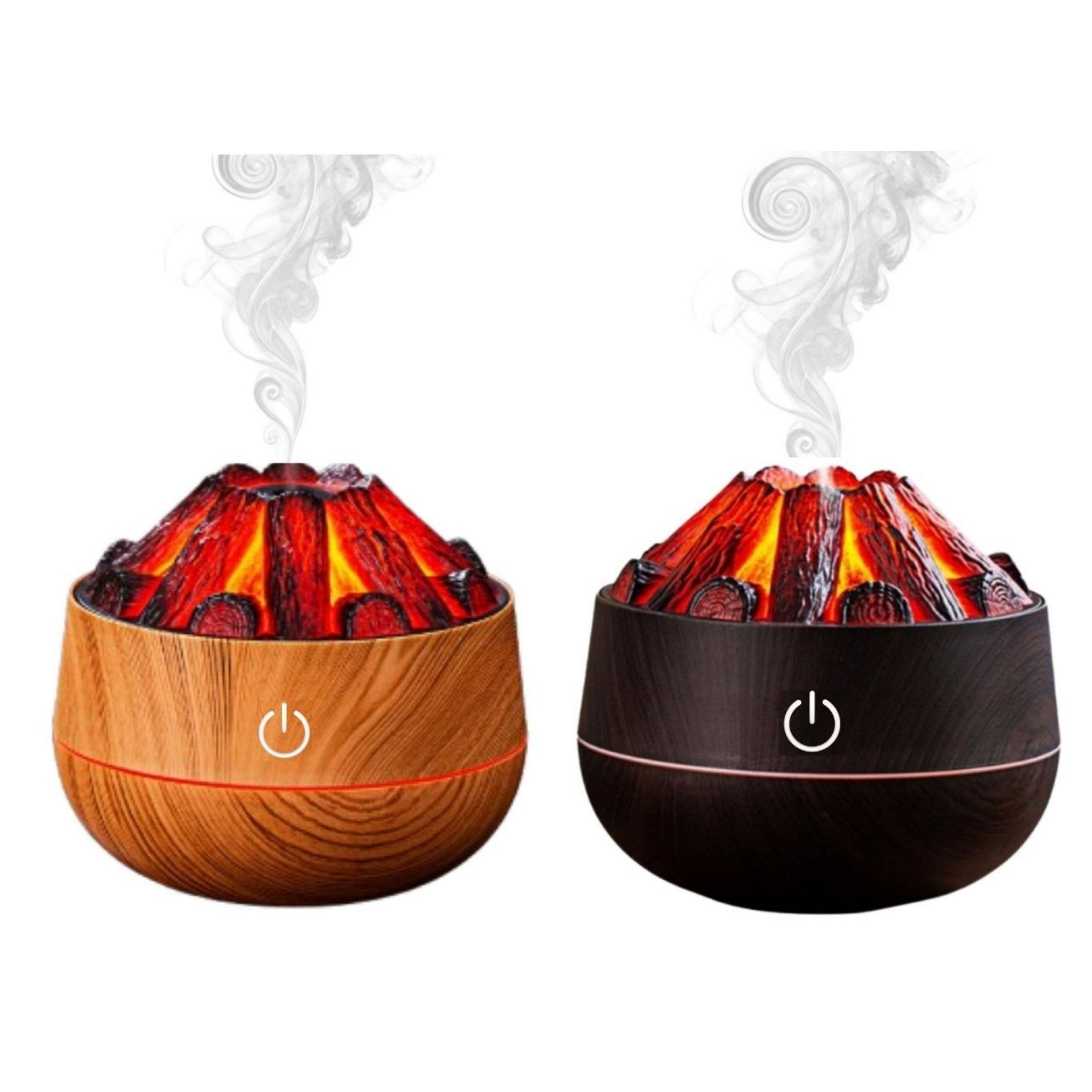 2 Adet  Şömine  Tasarımlı Usb Lı Led Aydınlatmalı Hava Nemlendirici,Aromaterapik Hava Difüzörü,Buhurdanlık,,Sis Spreyli Gece Lambası, 300 Ml 10X10X10,3Cm Kahverengi