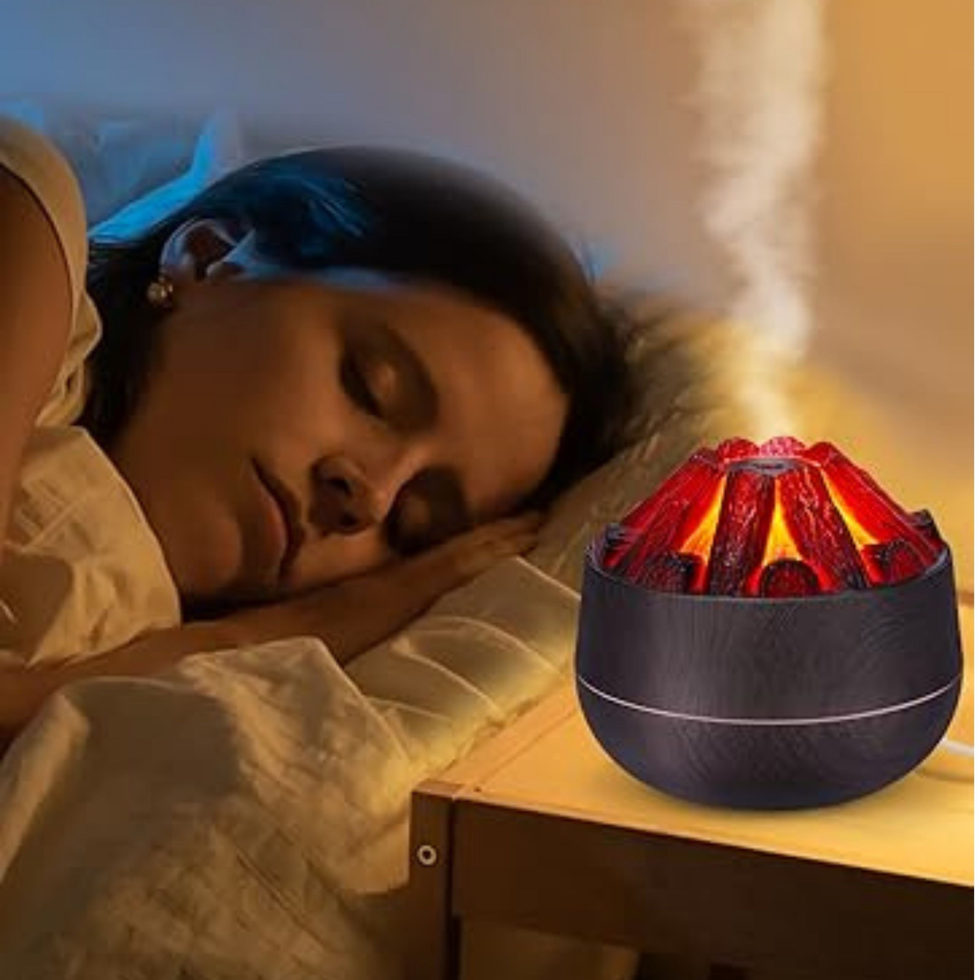 2 Adet Şömine  Tasarımlı Usb Lı Led Aydınlatmalı Hava Nemlendirici,Aromaterapik Hava Difüzörü,Buhurdanlık,,Sis Spreyli Gece Lambası, 300 Ml 10X10X10,3Cm Koyu Kahverengi