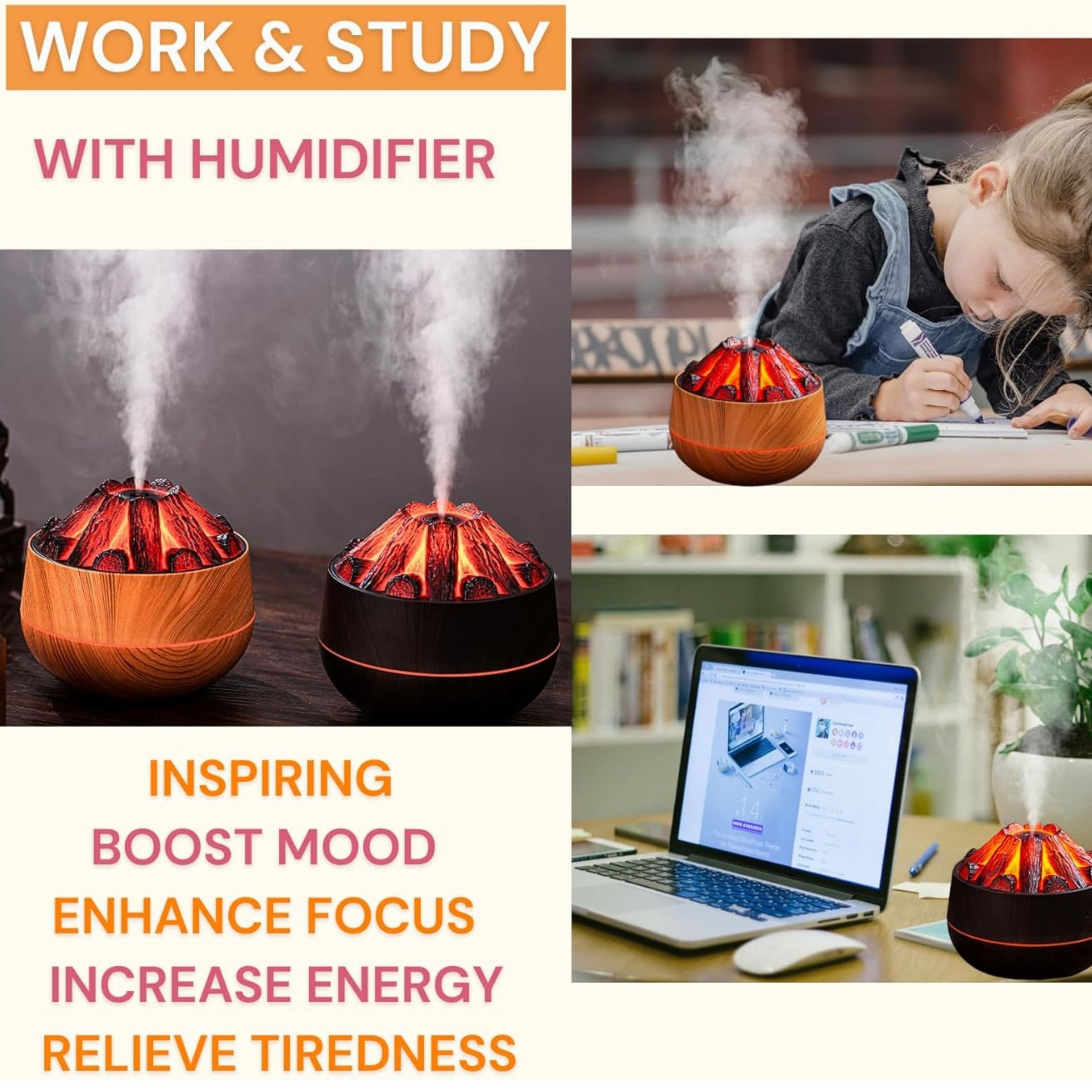 2 Adet  Şömine  Tasarımlı Usb Lı Led Aydınlatmalı Hava Nemlendirici,Aromaterapik Hava Difüzörü,Buhurdanlık,,Sis Spreyli Gece Lambası, 300 Ml 10X10X10,3Cm Kahverengi