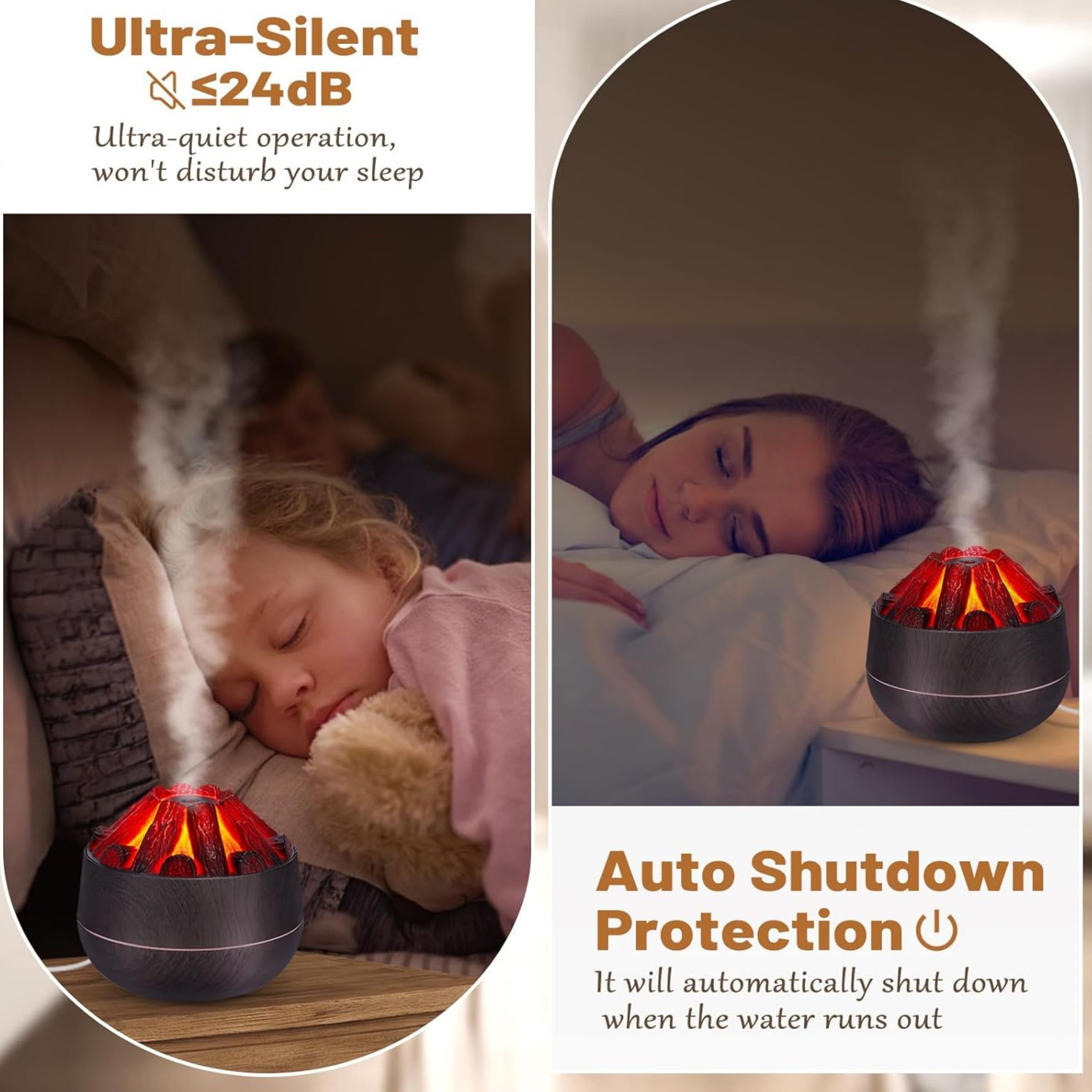 2 Adet  Şömine  Tasarımlı Usb Lı Led Aydınlatmalı Hava Nemlendirici,Aromaterapik Hava Difüzörü,Buhurdanlık,,Sis Spreyli Gece Lambası, 300 Ml 10X10X10,3Cm Kahverengi