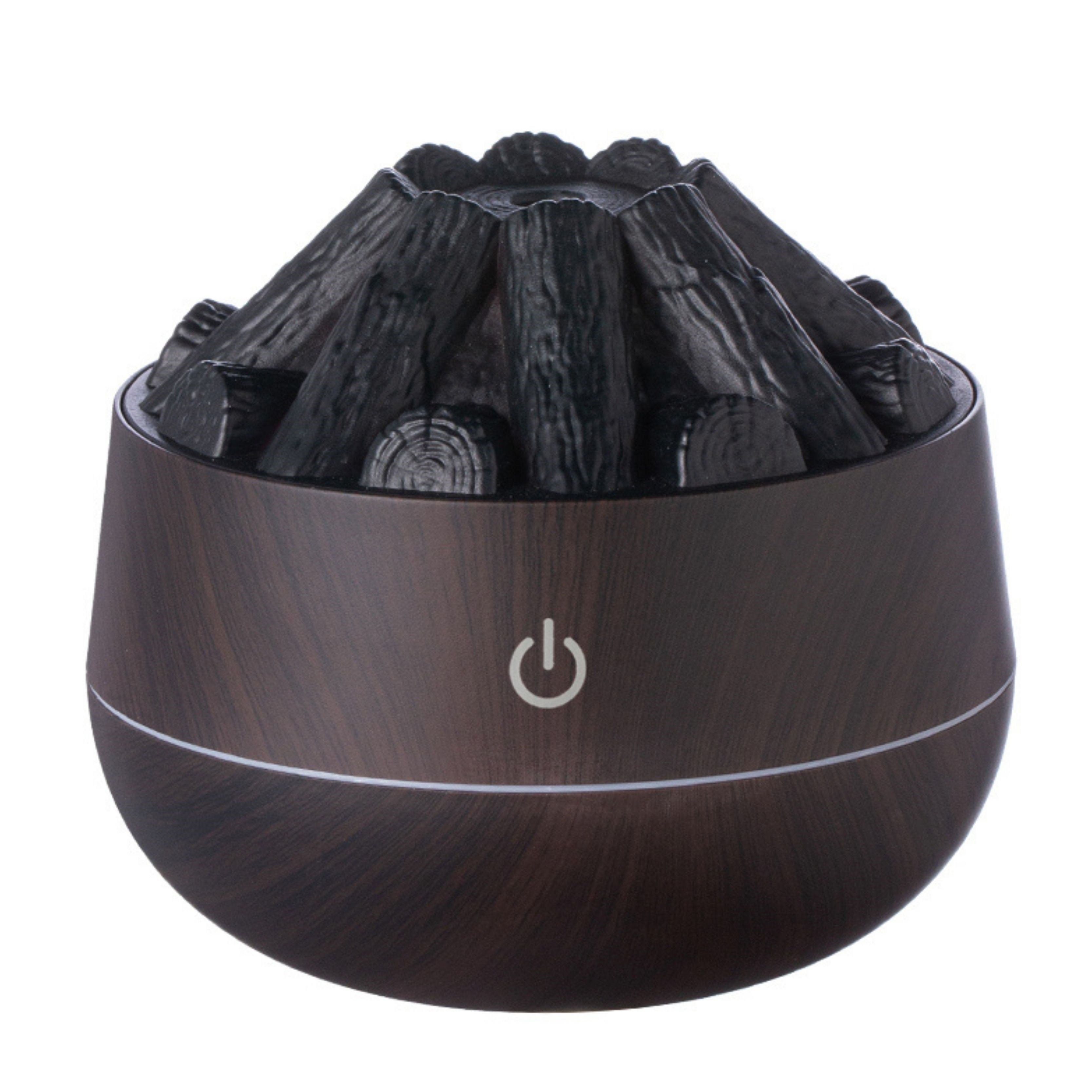 2 Adet  Şömine  Tasarımlı Usb Lı Led Aydınlatmalı Hava Nemlendirici,Aromaterapik Hava Difüzörü,Buhurdanlık,,Sis Spreyli Gece Lambası, 300 Ml 10X10X10,3Cm Kahverengi